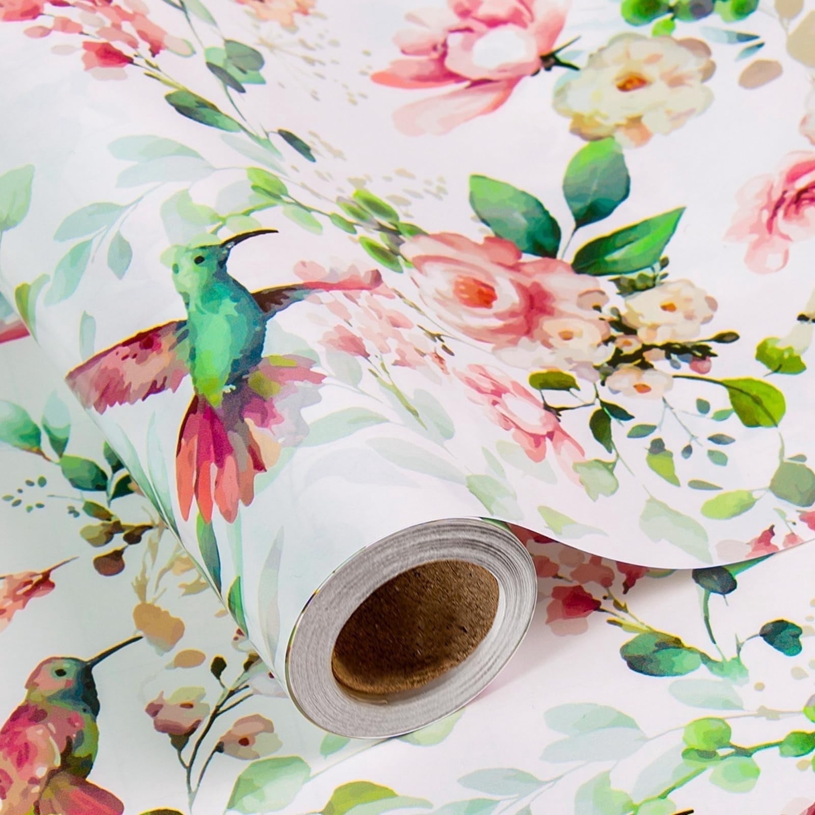 HOMERAL Floral Gift Wrapping Paper Roll - Romantic Pink Bird Design for Birthdays and Weddings (Pink, 17 in x 33 ft) mlgka