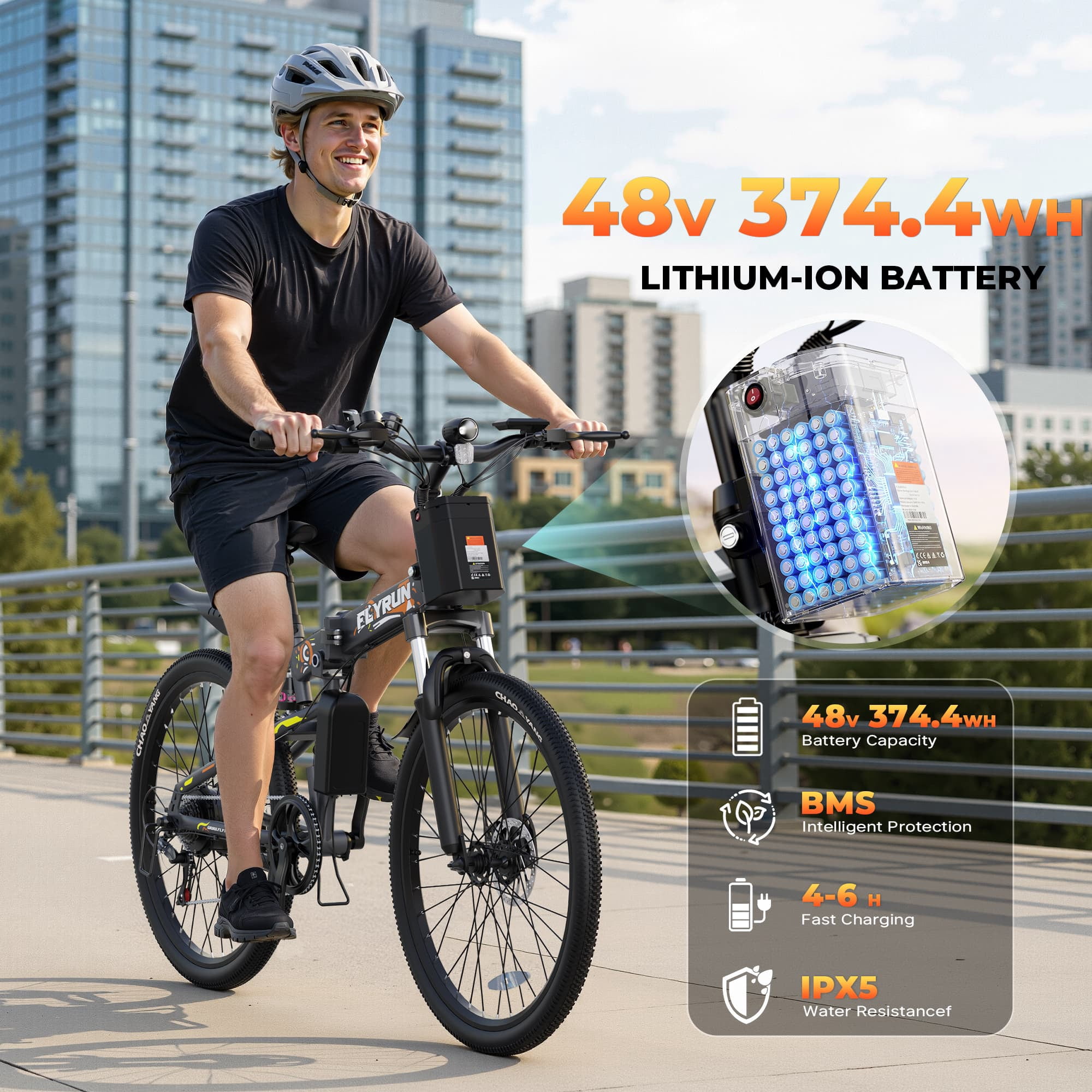 FLYRUN 26 in Electric Bike for Adults, Foldable E-bike with 750W Peak Motor, 20 MPH, 48V Removable Battery, Full Suspension (Grey, 26 in) kl148