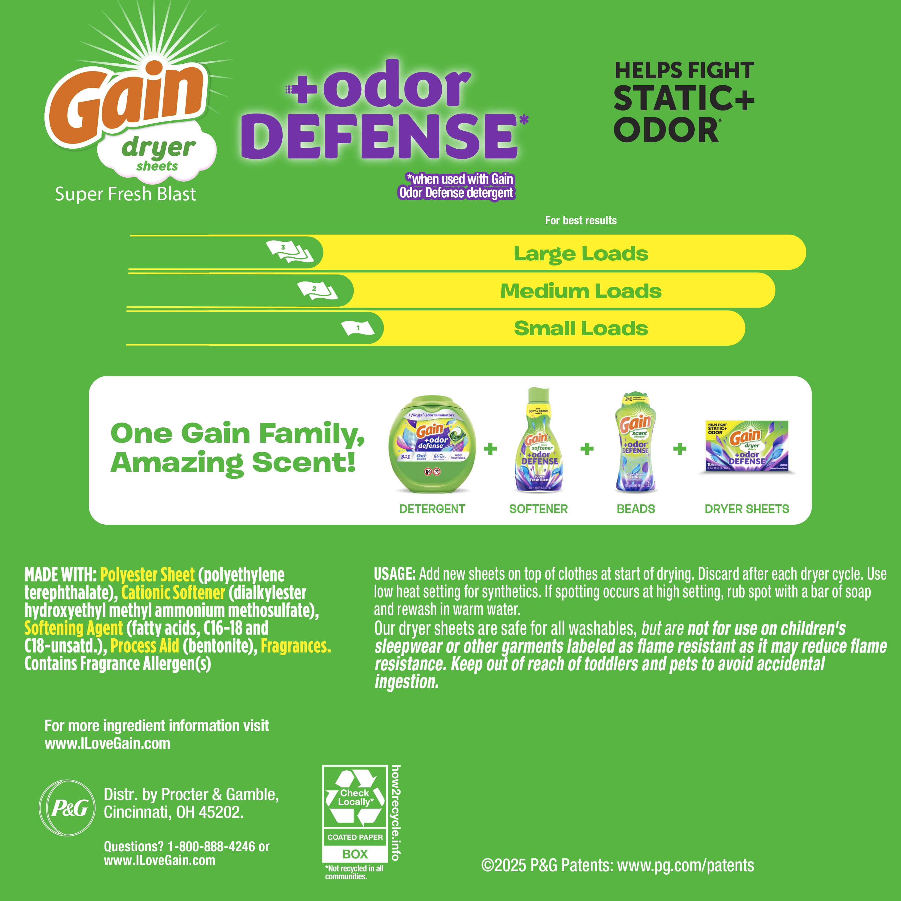 Gain Fabric Softener Dryer Sheets, Odor Defense, Super Fresh Blast Scent (180 Count) 757ax
