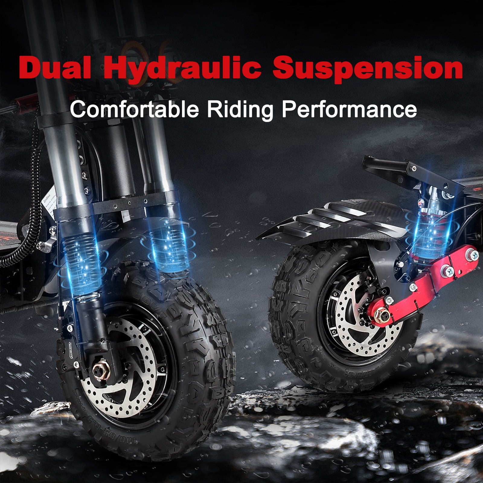 ZonDoo All Terrain Electric Scooter with Seat, Dual Motor High-Speed Commuter (Black, 50 in x 24 in x 55 in) pu39k
