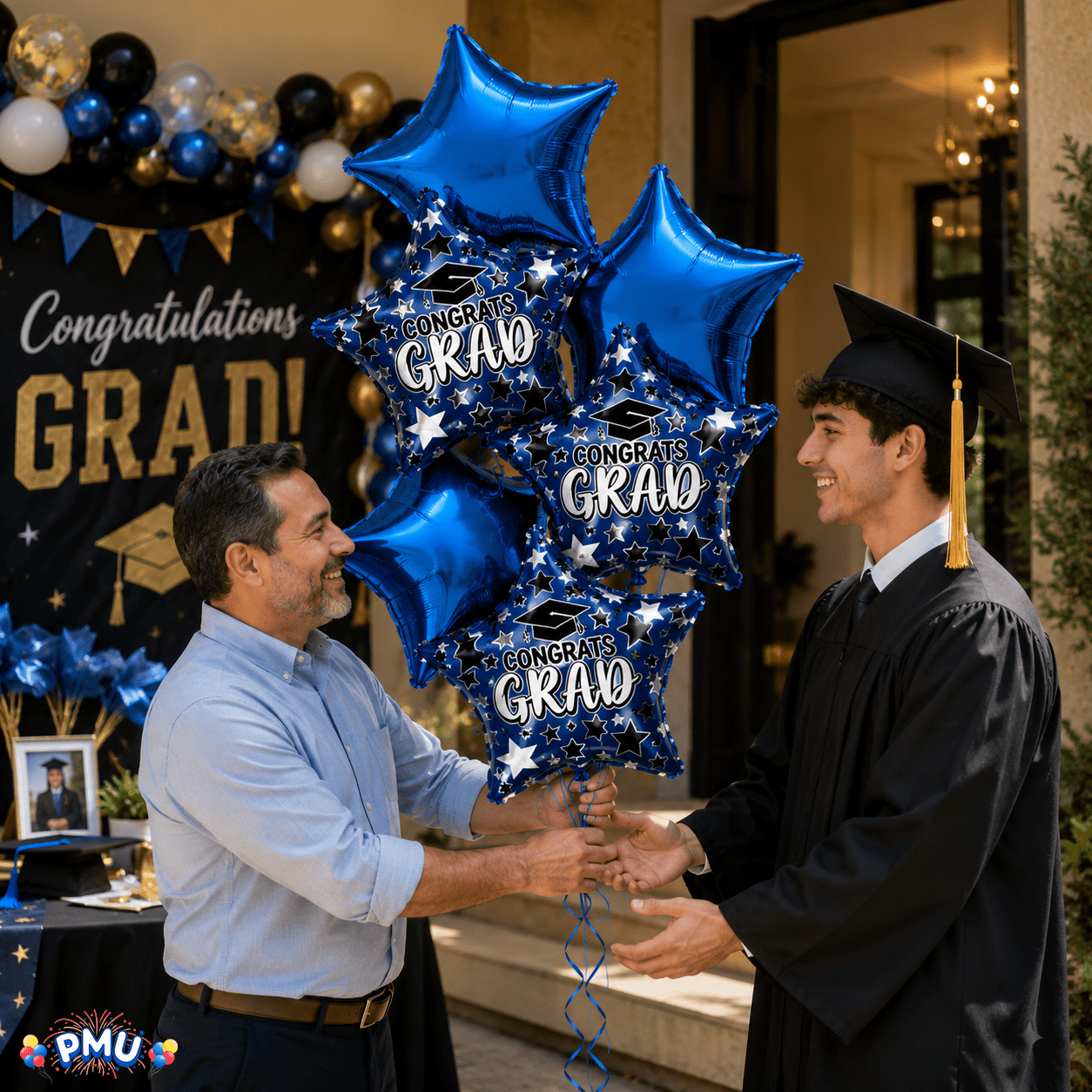 PMU Graduation Party Balloon Bouquet Set, Congrats Grad Star Decorations (Blue, 6-Piece Set) htt2d
