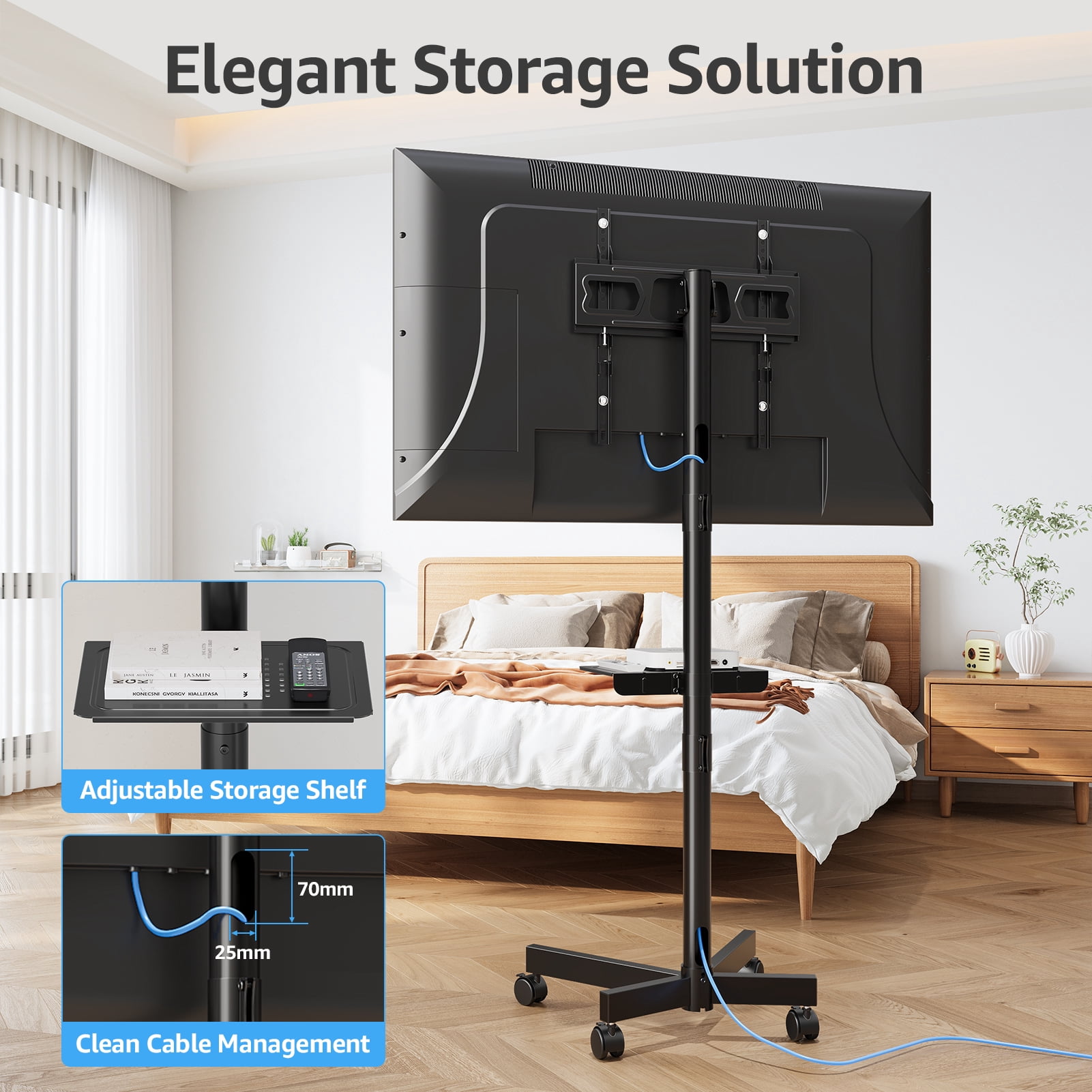 HOMOUNT Mobile TV Stand Rolling TV Cart for 24-60 in Screens (Black, 77 lb Capacity) uqjfn