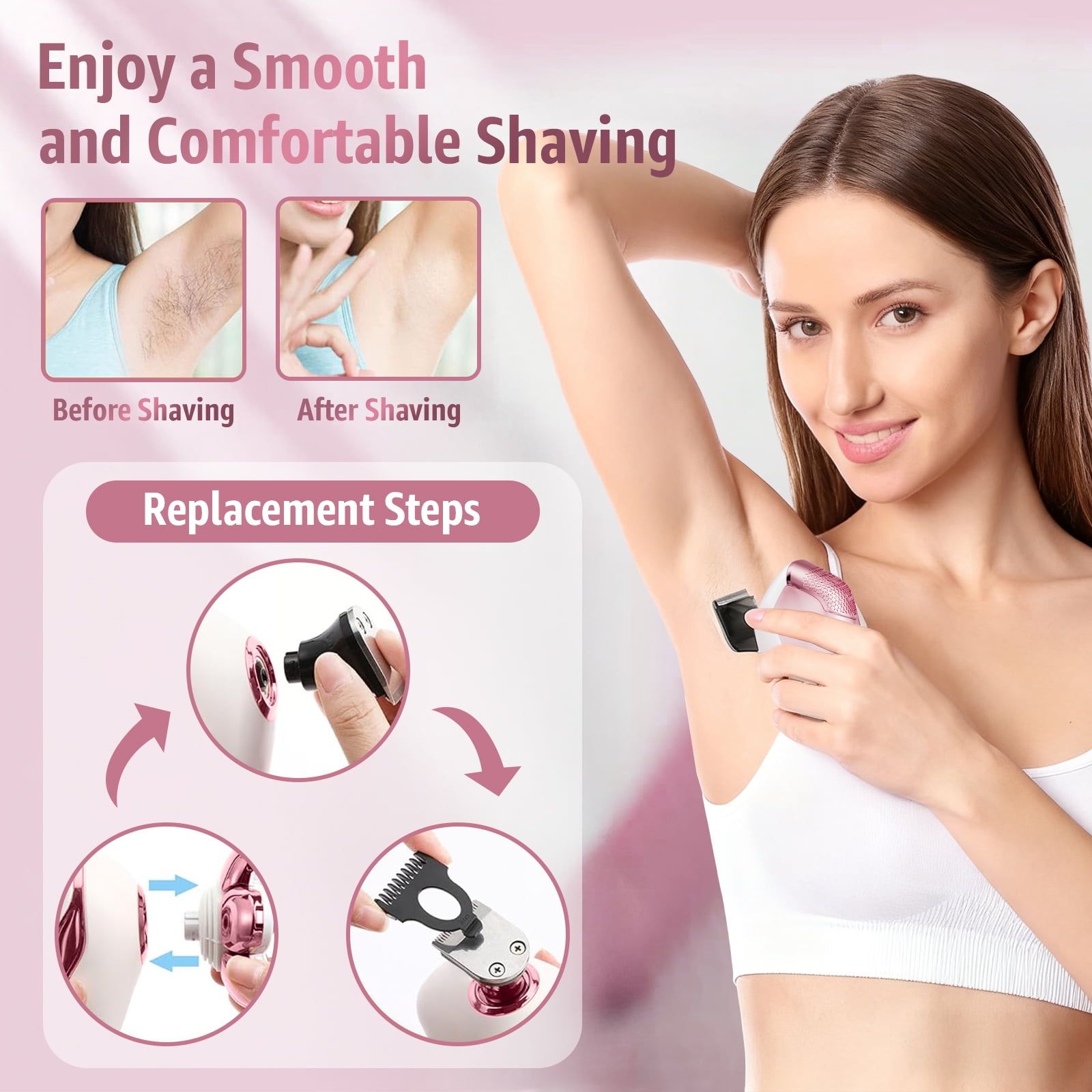 Skdwakiz 5-in-1 Electric Shaver for Women, Cordless 7D Rotary Razor for Legs and Bikini (Pink) sa9nm