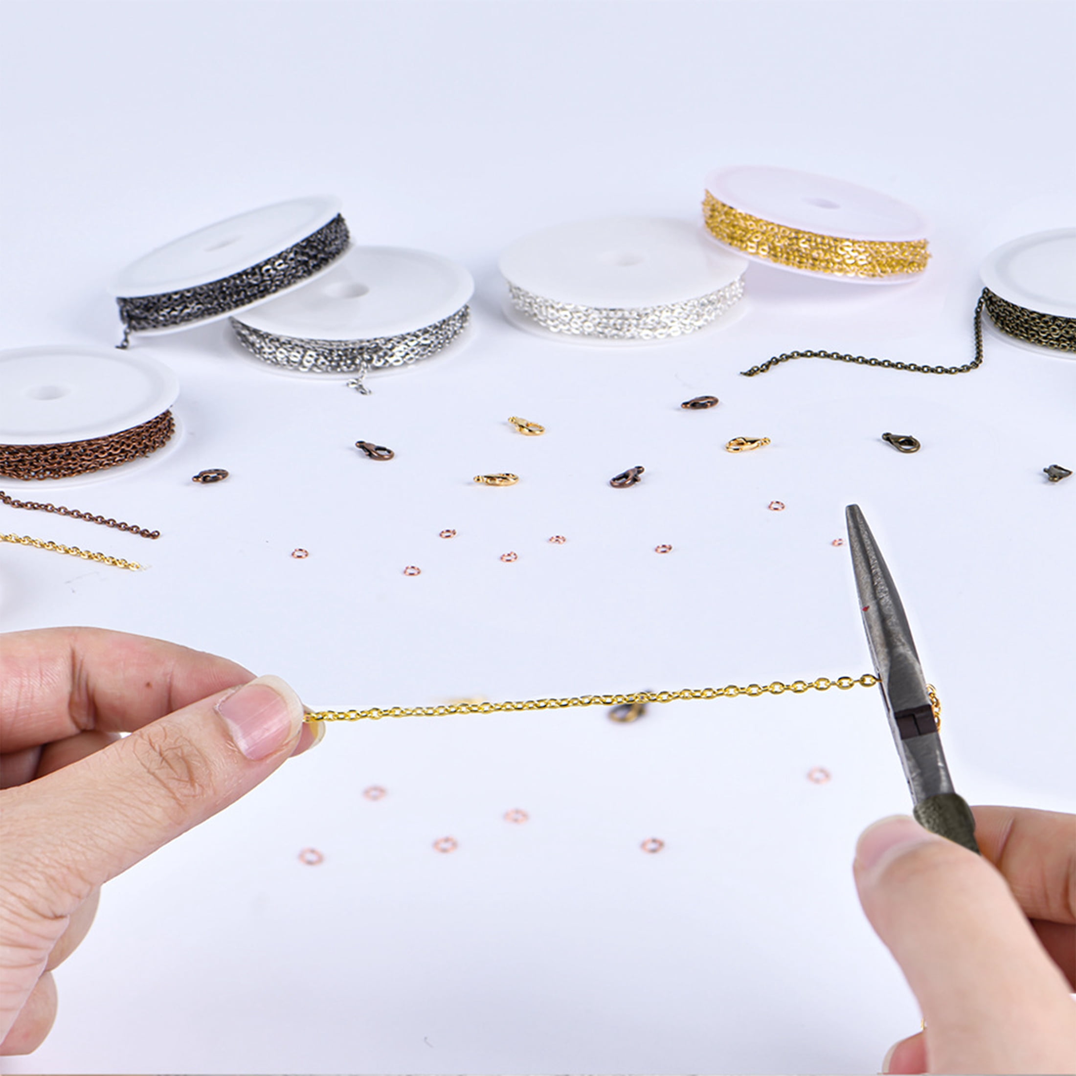 Yalumo Jewelry Making Chain Set with Pliers, Jump Rings, and Lobster Clasps (Multi-color, 60 ft) rku1j