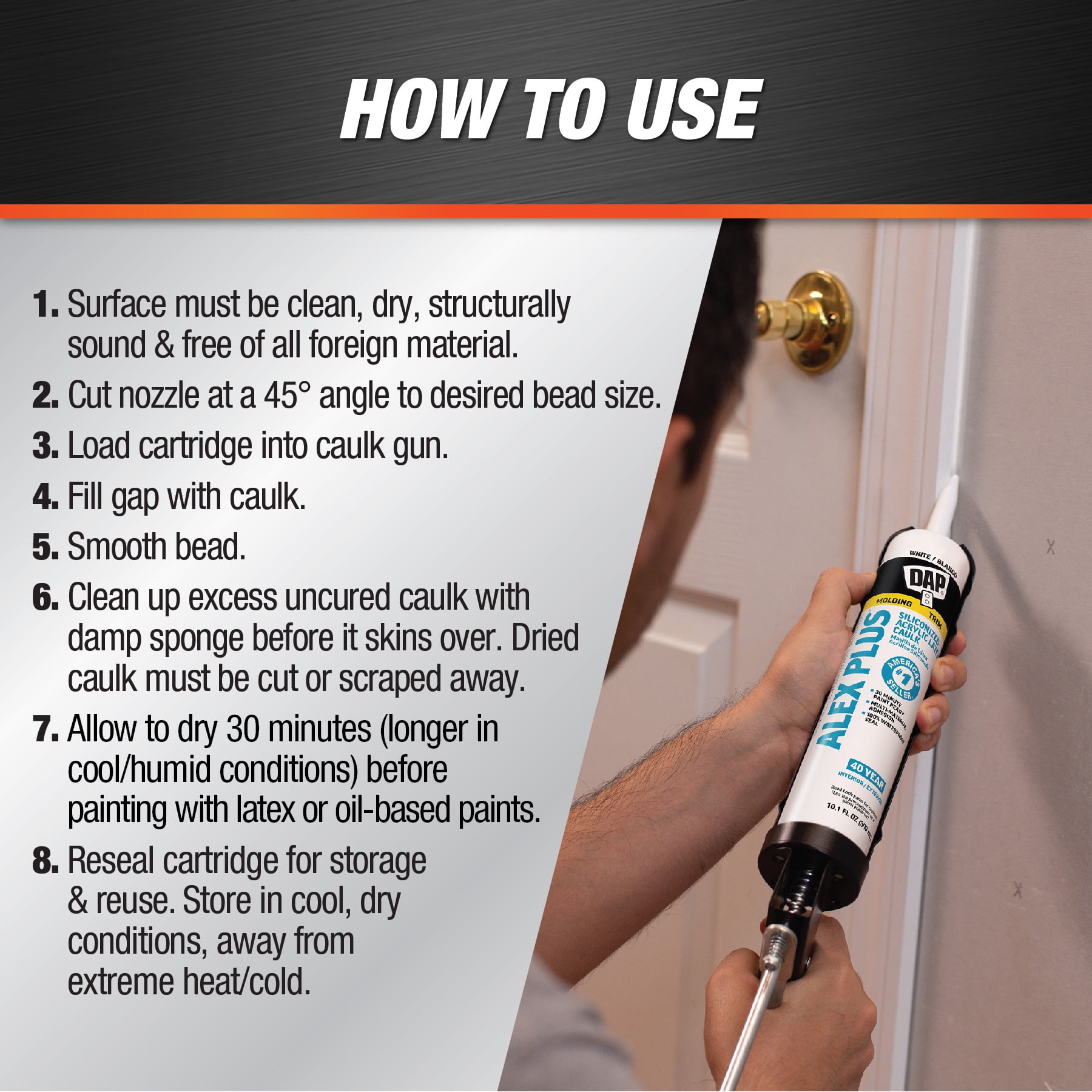 DAP Alex Plus All Purpose Acrylic Latex Caulk with Silicone (White, 10.1 oz) z000g