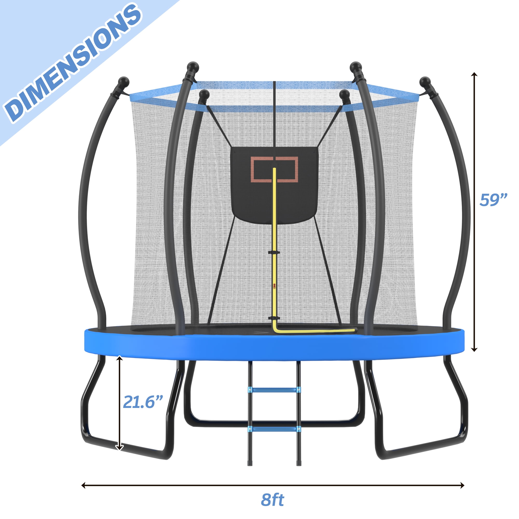 Euroco 8 ft Outdoor Trampoline with Basketball Hoop and Ladder (Blue, 8 ft) o80er