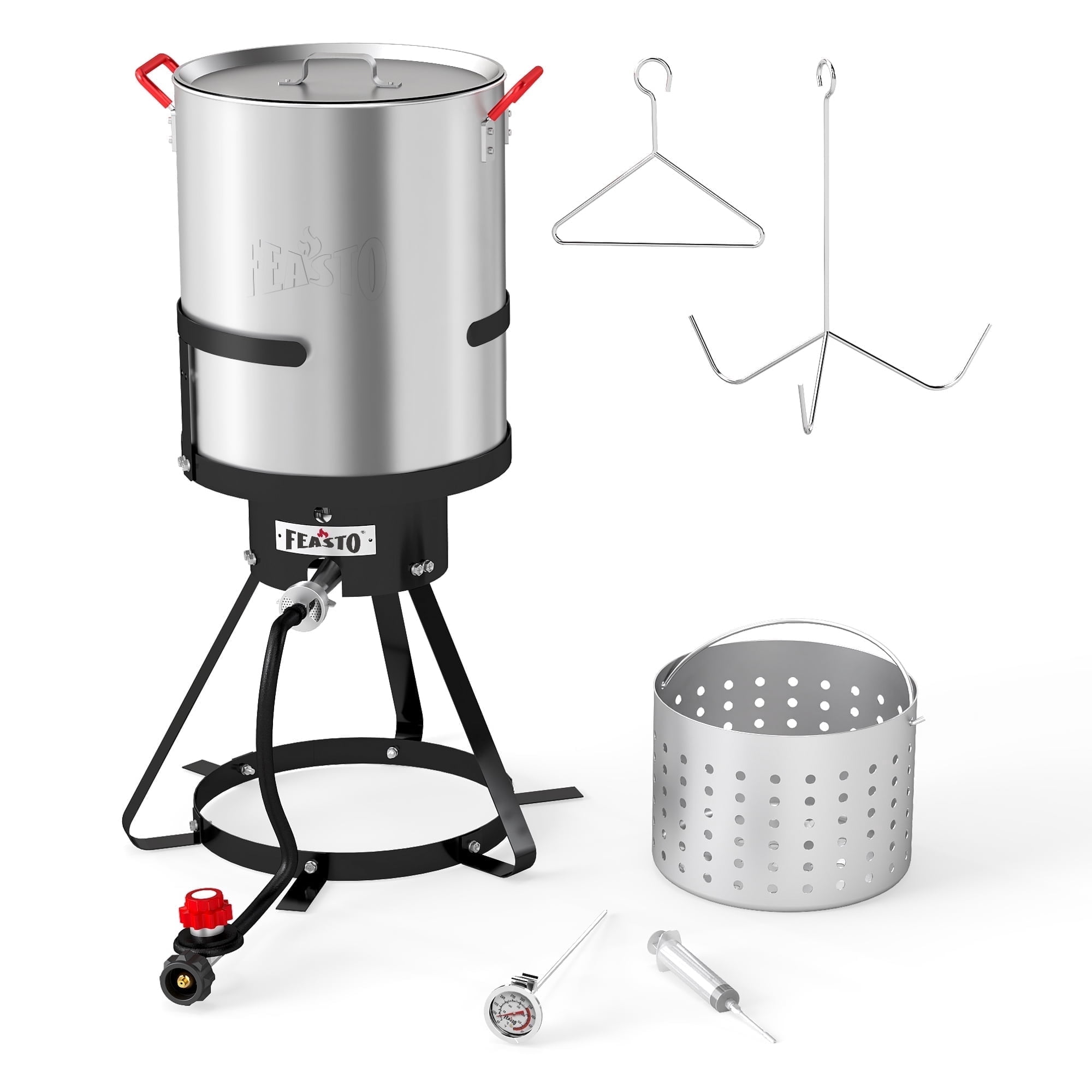 Feasto Outdoor Turkey Fryer and Fish Fryer Set, Propane Boiling Pot with 50000 BTU Burner (Silver, 30 qt) erqjq