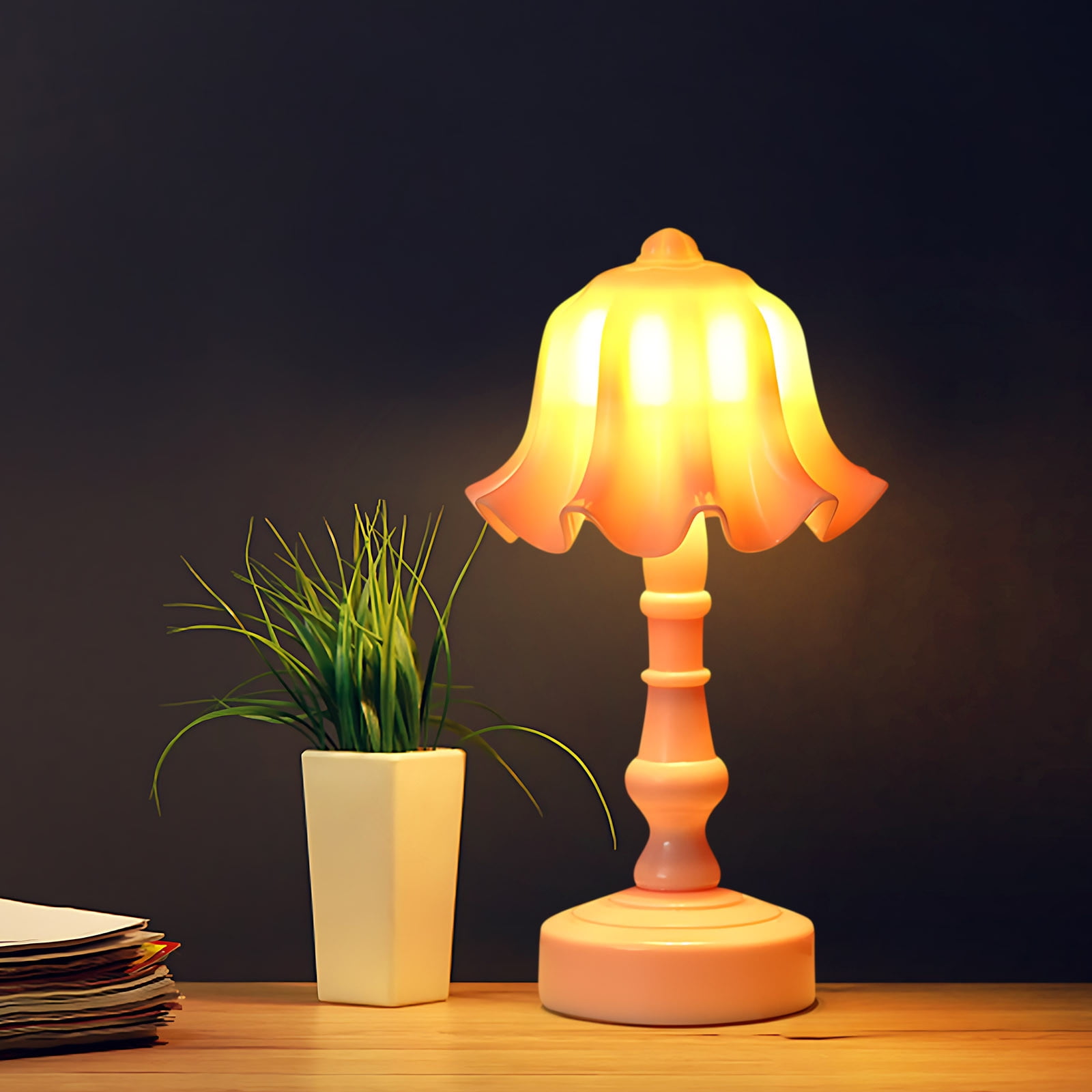 Utoimkio LED Table Lamp with Pleated Shade Flower Desk Light for Bedroom Living Room (Pink, 12 in) cut2k