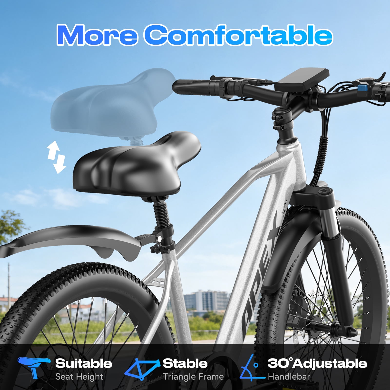 X-Koala 26 in Electric Bike for Adults, 1200W Motor Commuter E-Bike, 7-Speed, UL2849 Certified (Silver, 26 in) qplsj