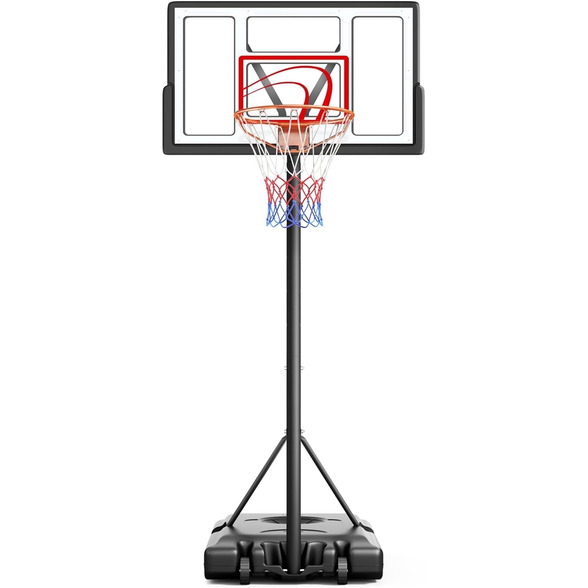 Toremore 44 in Portable Basketball Hoop System, Adjustable Height 4.43-10 ft with Shatterproof Backboard (Red) eqmj3