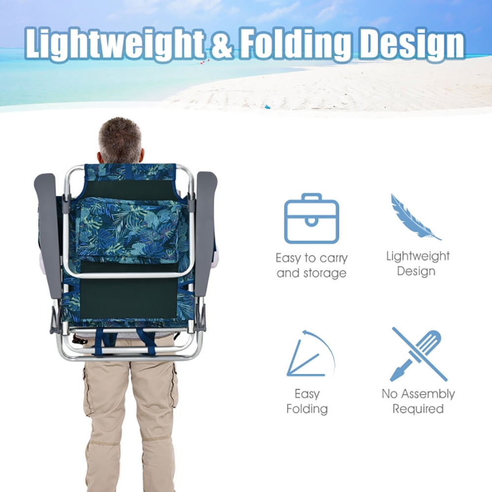 Demifill 2-Pack Folding Backpack Beach Chair, 5-Position Adjustable Reclining Outdoor Lawn Chair with Storage (Blue, 2-Pack) 7t15c