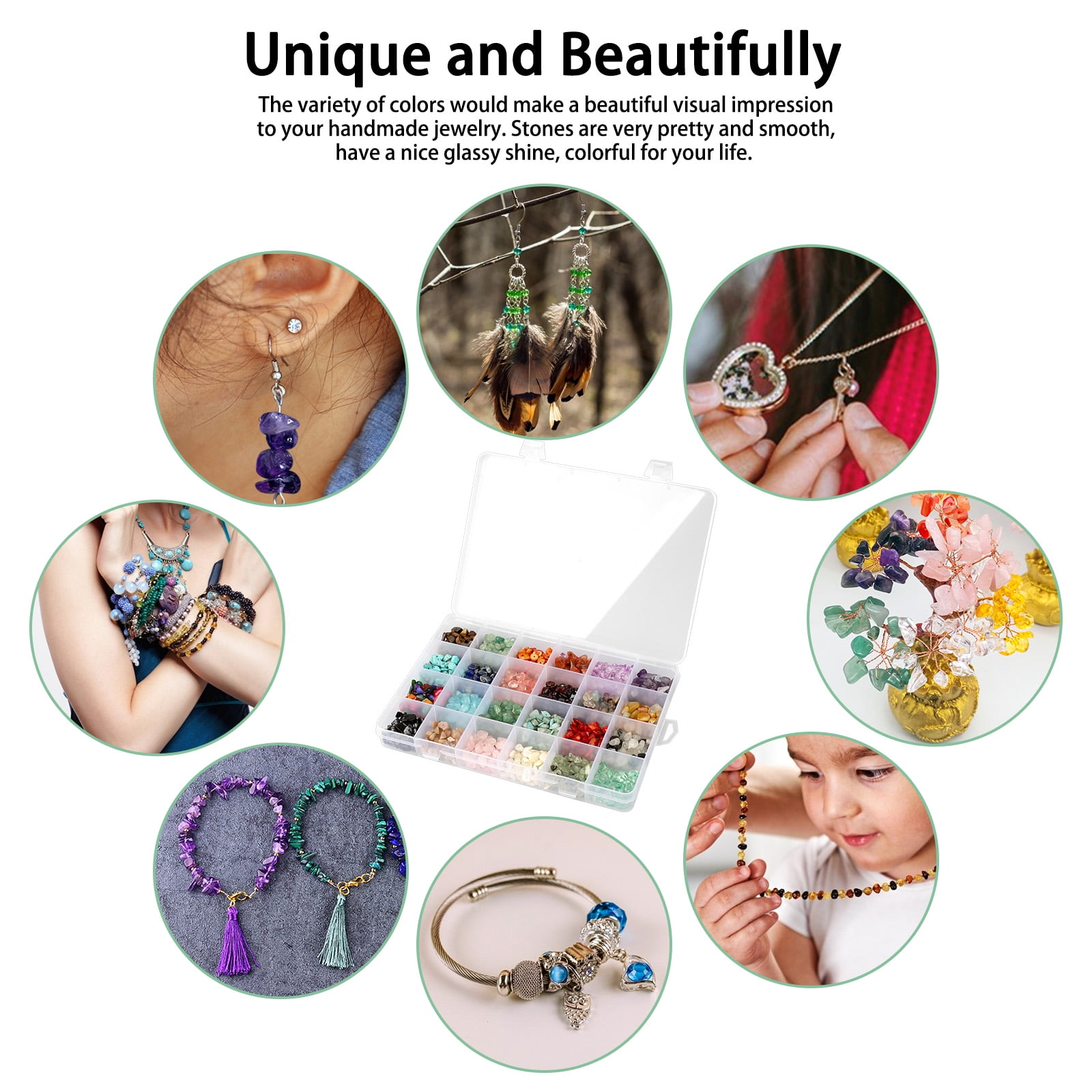 TSV Natural Gemstone Beads, Irregular Crystal Chips for Jewelry Making (Multi-Color, 1200 Pieces) i4qzz