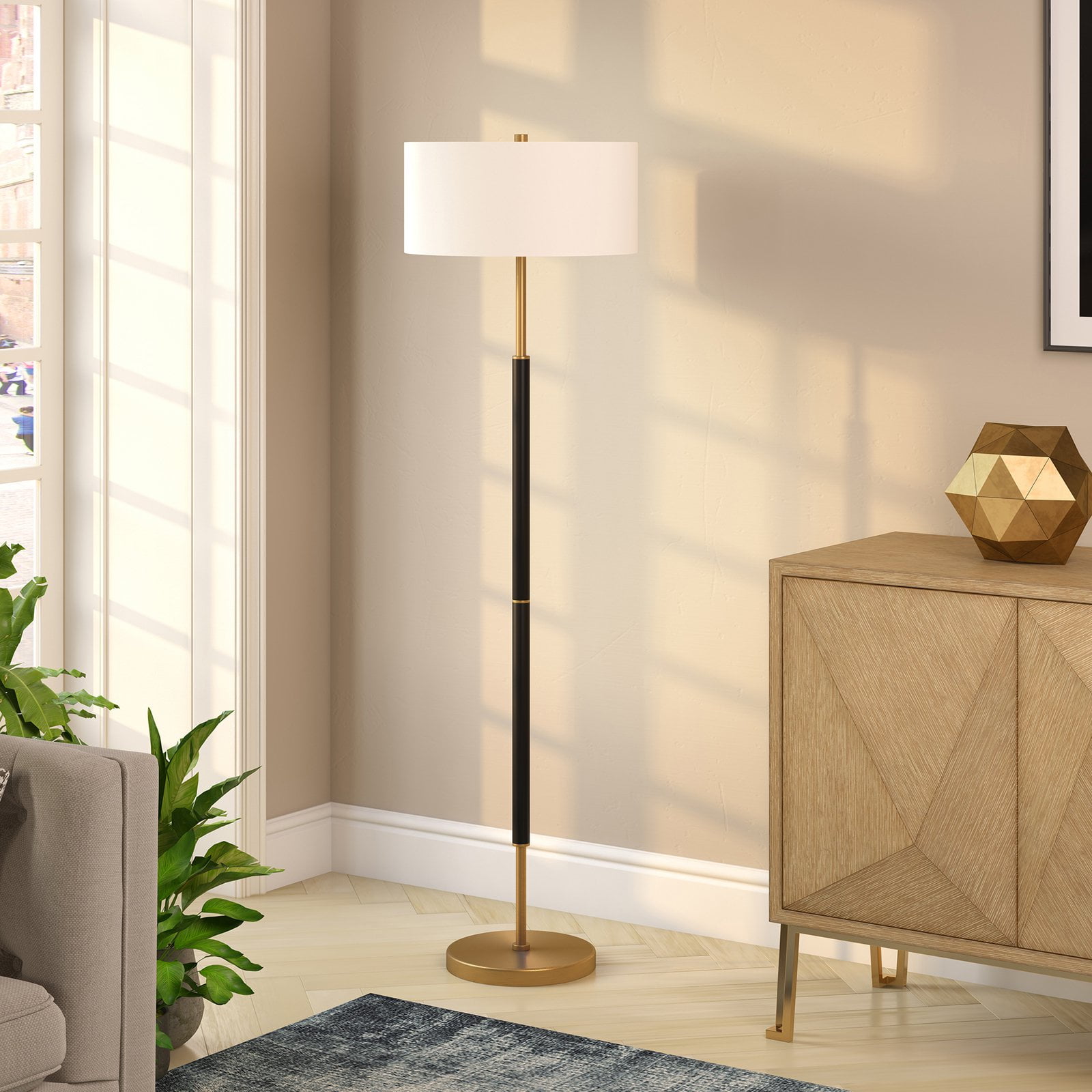 Evelyn&Zoe Simone 2-Light Floor Lamp with Fabric Shade (Matte Black, 60 in) 1ei09