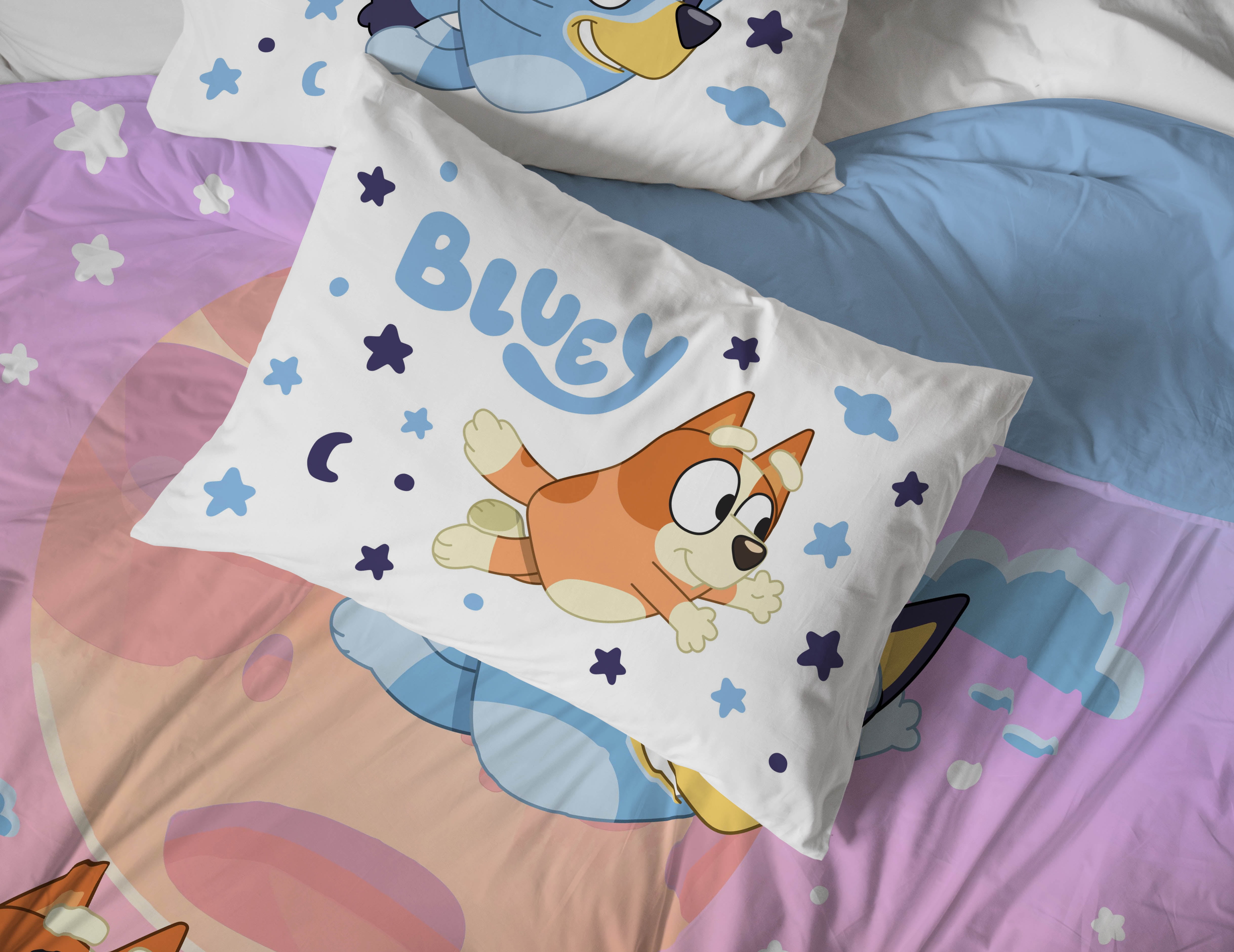 Bluey Sisters Sleepy Time 7-Piece Full Size Bedding Set (Pink, Full) 2mc06