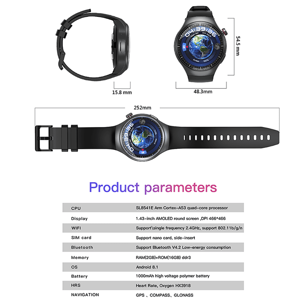 Rainbuvvy DM80 4G Smart Watch with AMOLED Display, GPS, Fitness Tracker, and Sleep Monitoring (Black, 1.43 in) nqwd4