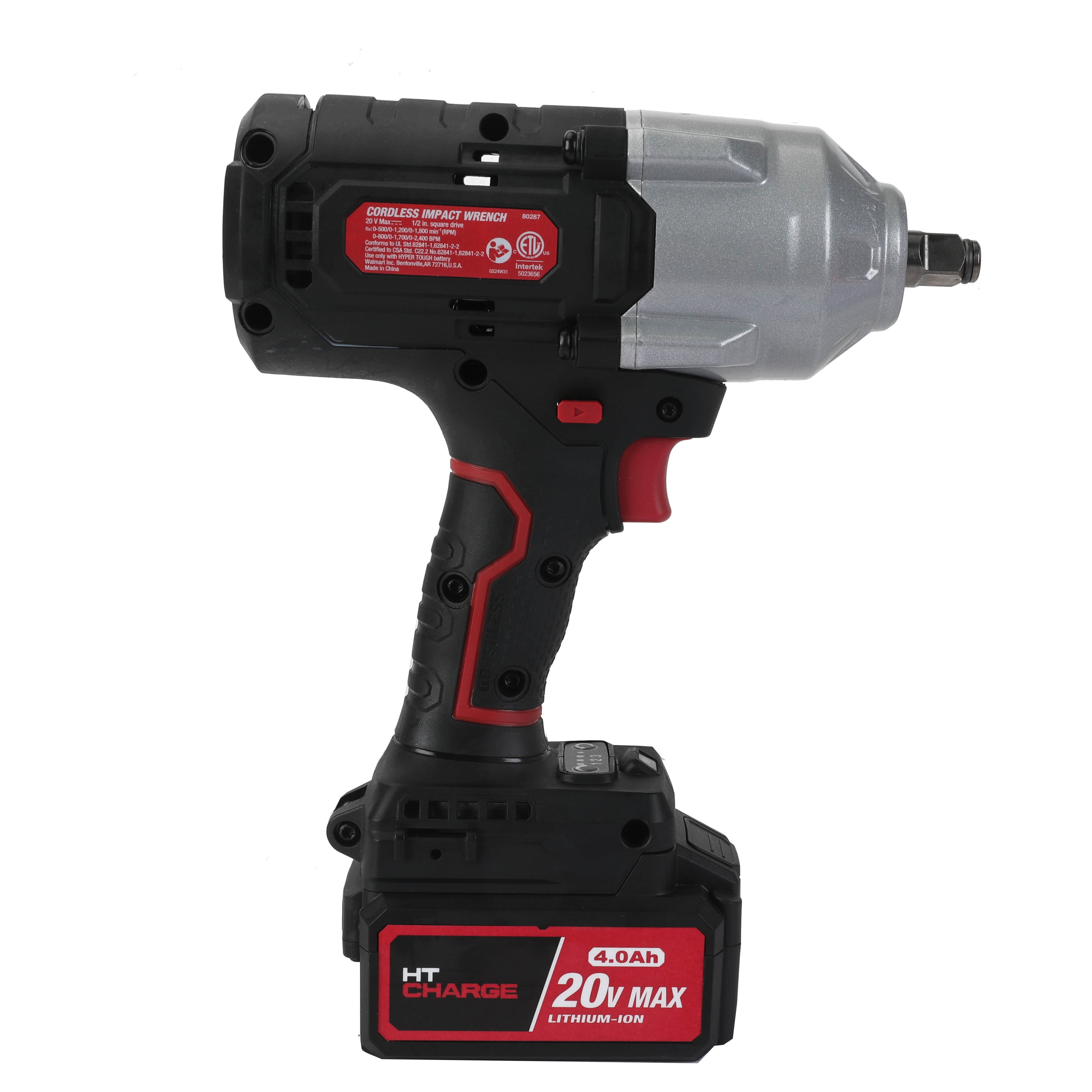 Hyper Tough 20V Brushless Cordless Impact Wrench (Black, 1/2-in Drive) 8qikx