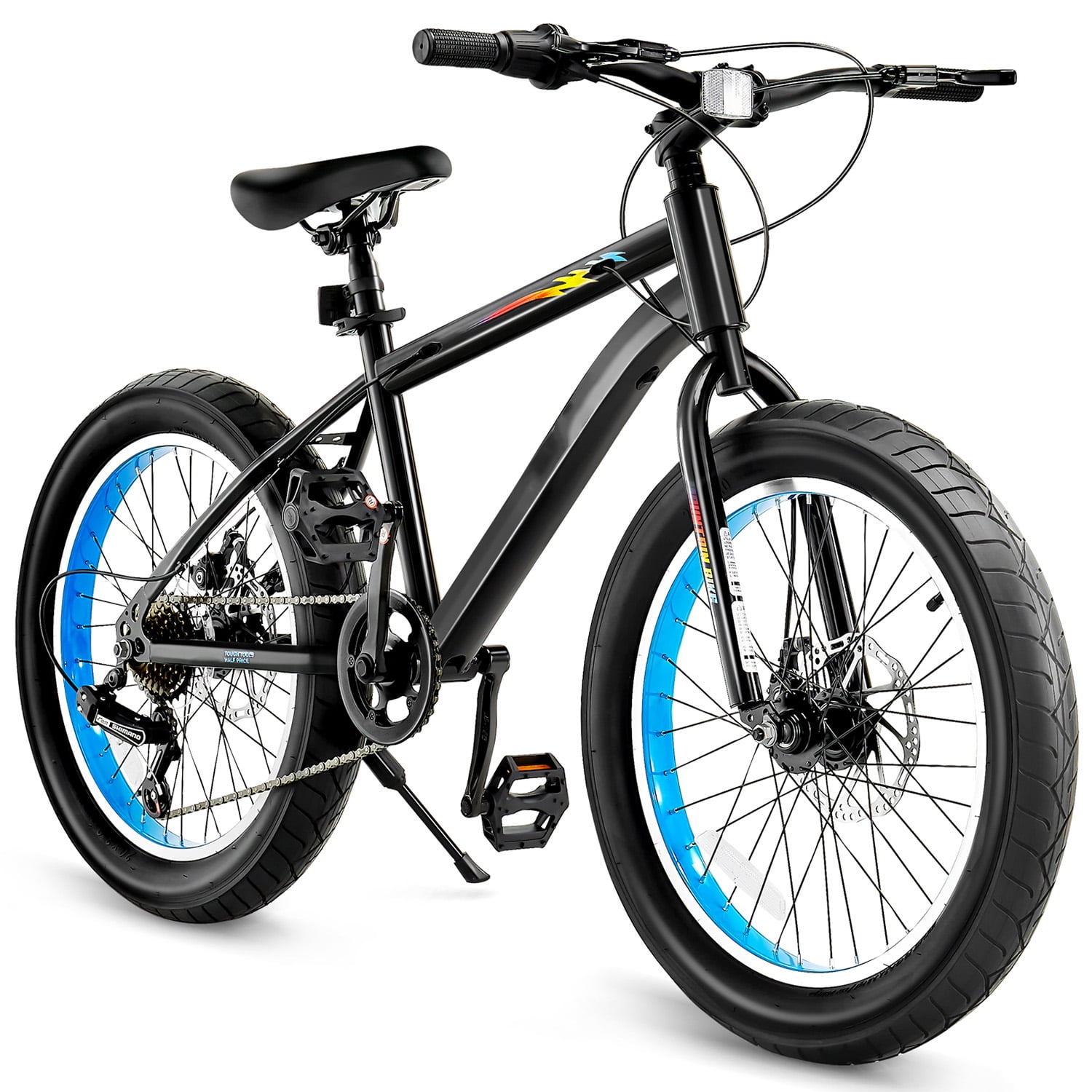 KFFKFF 20-Inch Mountain Bike, 7-Speed Fat Tire Bicycle with Dual Disc Brakes (Silver, 20 in) xteis
