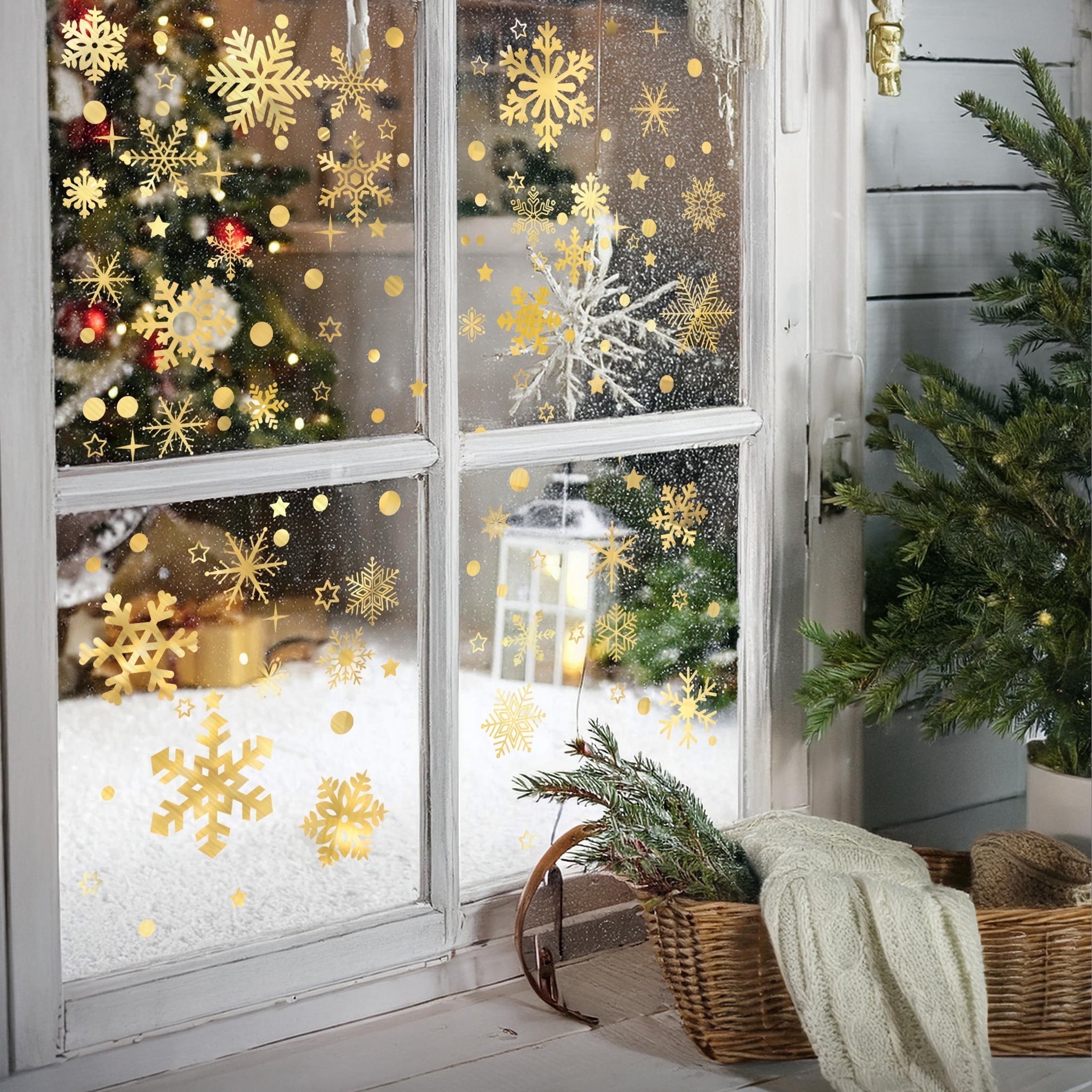 DKTIE 192pcs Christmas Window Snowflake Stickers Set (Gold, 8 Sheets) 0l7e5