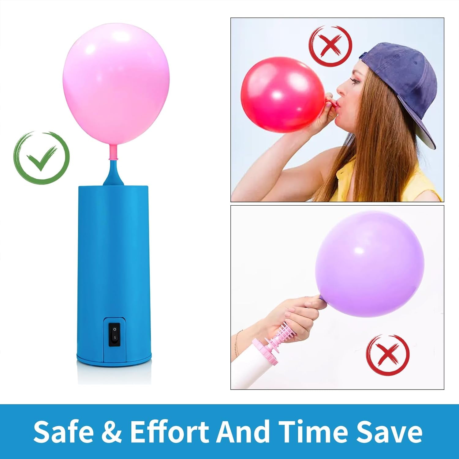 SUWU Electric Balloon Inflator Pump Portable Air Blower for Party Decorations (Blue, 1 Unit) bmlxx