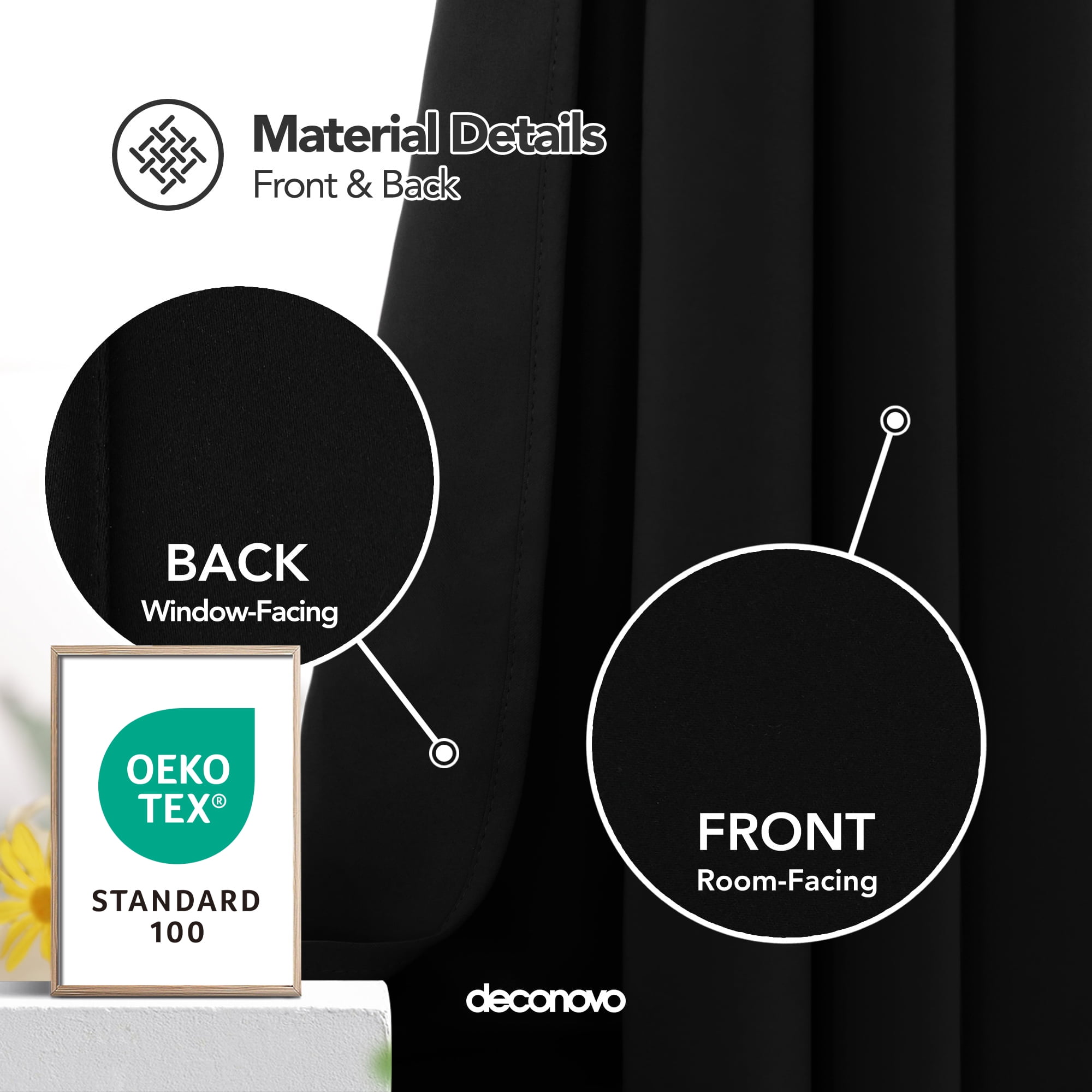Deconovo Thermal Insulated Blackout Curtains, Grommet Room Darkening Drapes for Bedroom (Black, 52 in x 72 in, 2 Panels) 9sh0y