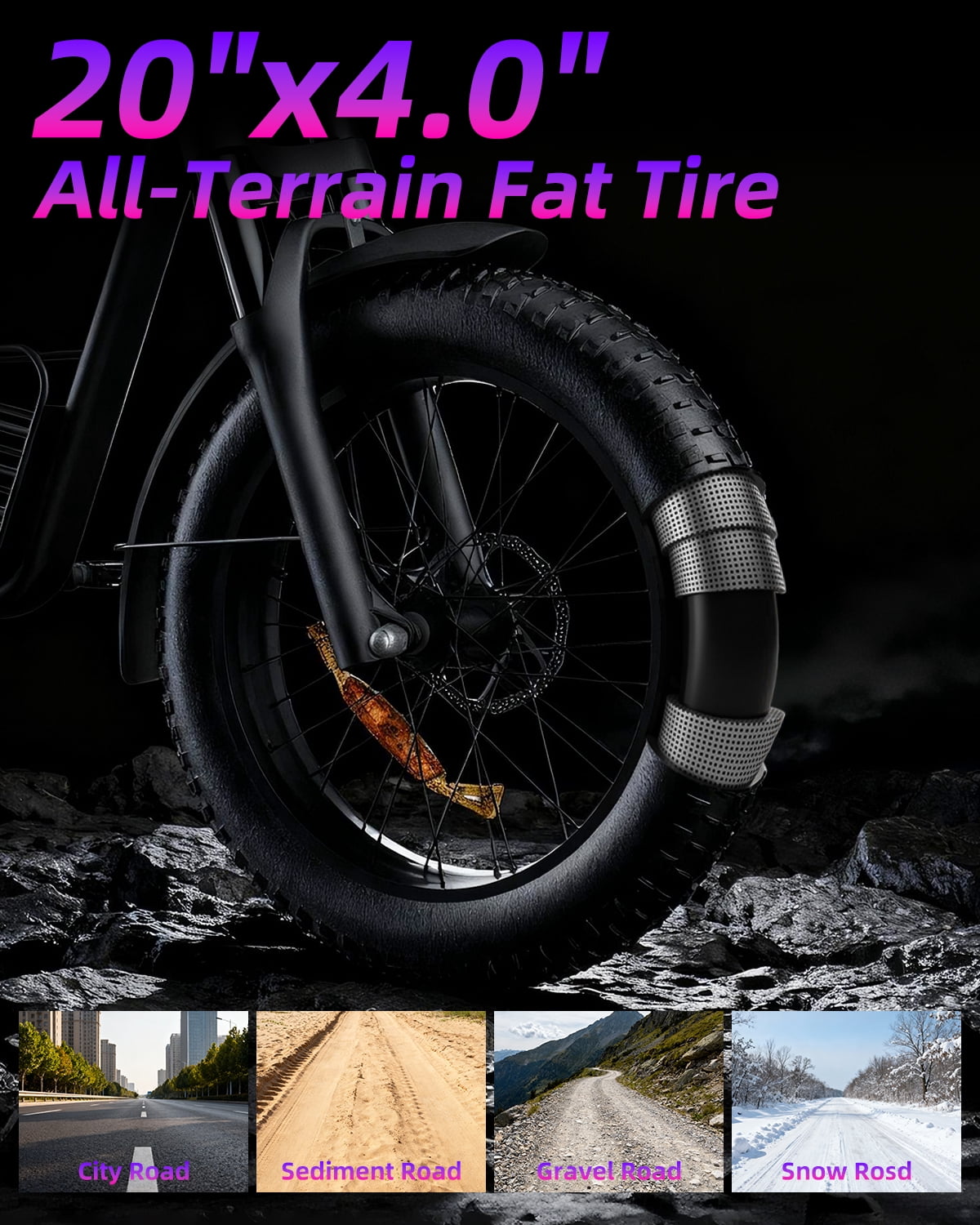 FLIWIN Electric Mountain Bike for Adults, 750W Motor, 20 in x 4 in Fat Tires, Full Suspension, Long Range (Black, 48V) rxbmz