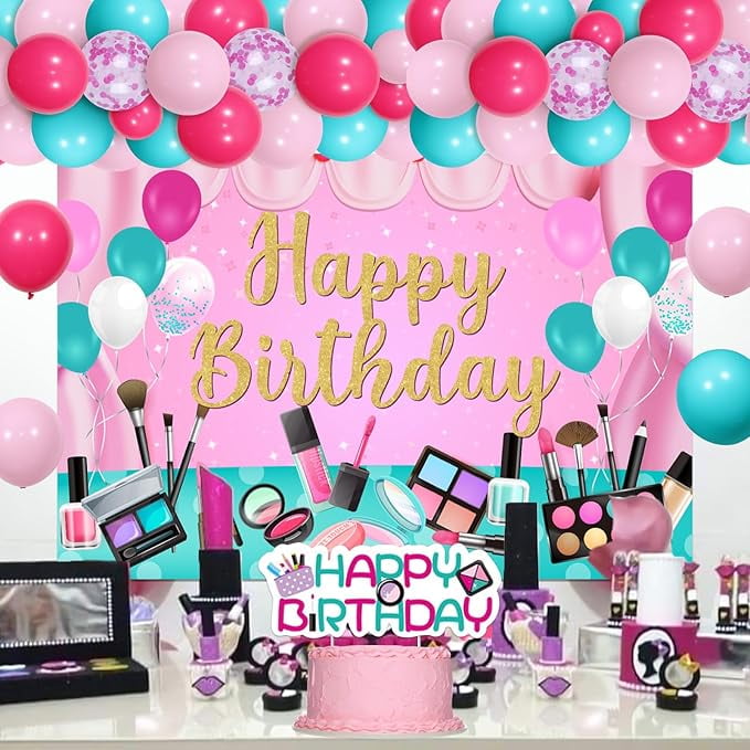 Generic Spa Birthday Party Decorations Set Makeup Themed Backdrop Balloon Garland Arch Kit (Red, 68 Piece Set) thmkb