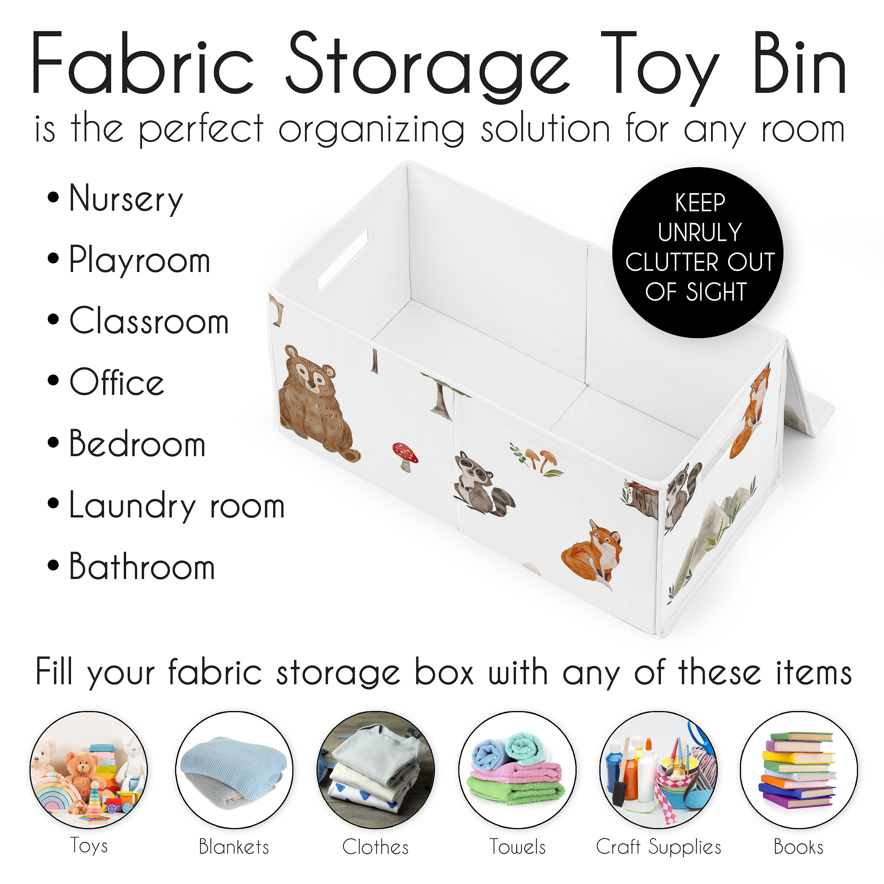 Sweet Jojo Designs Watercolor Woodland Forest Animal Fabric Toy Storage Box (Multi-Color, 21 in x 11 in x 10.5 in) i9gp3