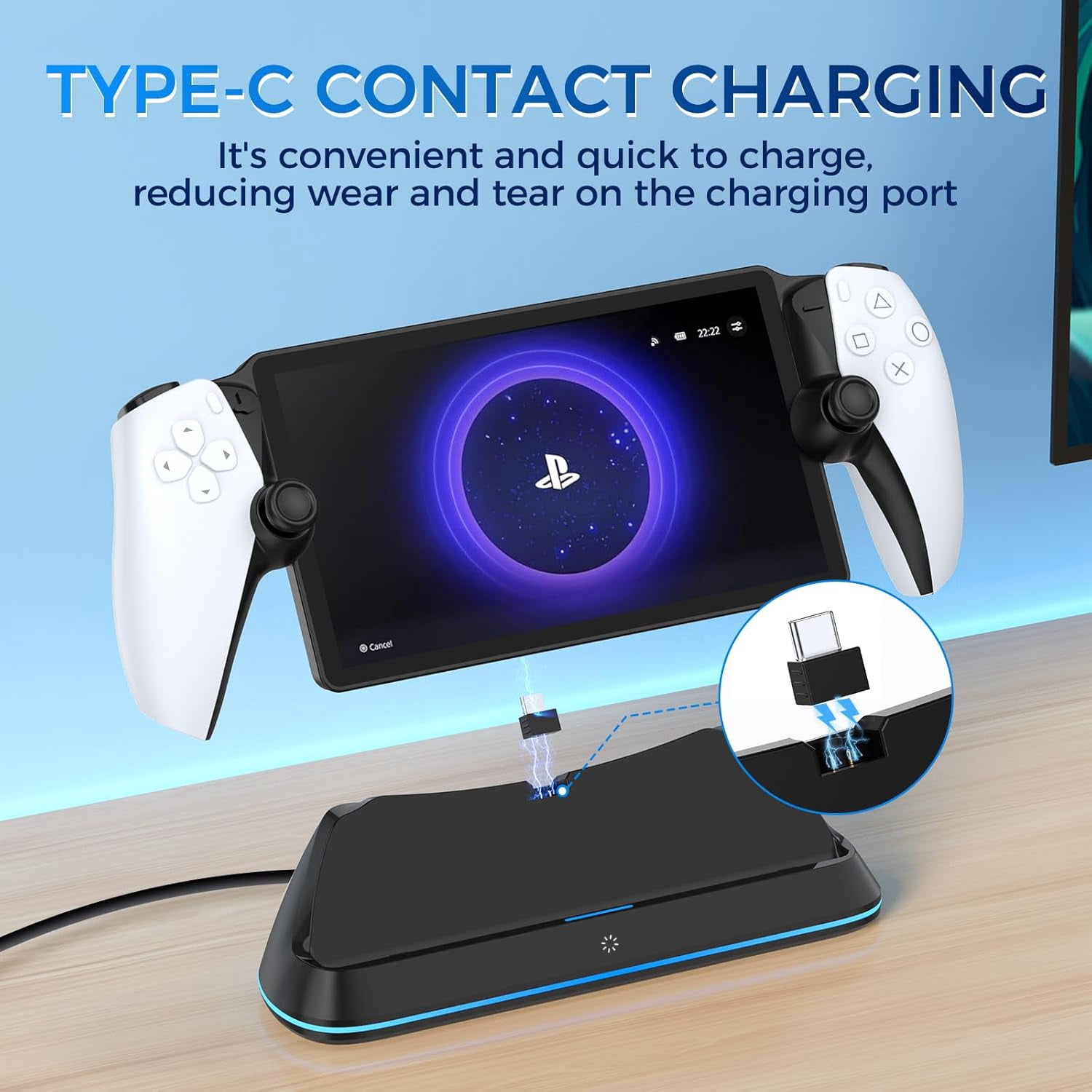 Prociv Charging Stand for PlayStation Portal, RGB Light Docking Station with Pogo Pin Adapter and 30-Degree Viewing Angle (Black, 1 Pack) zfkt8
