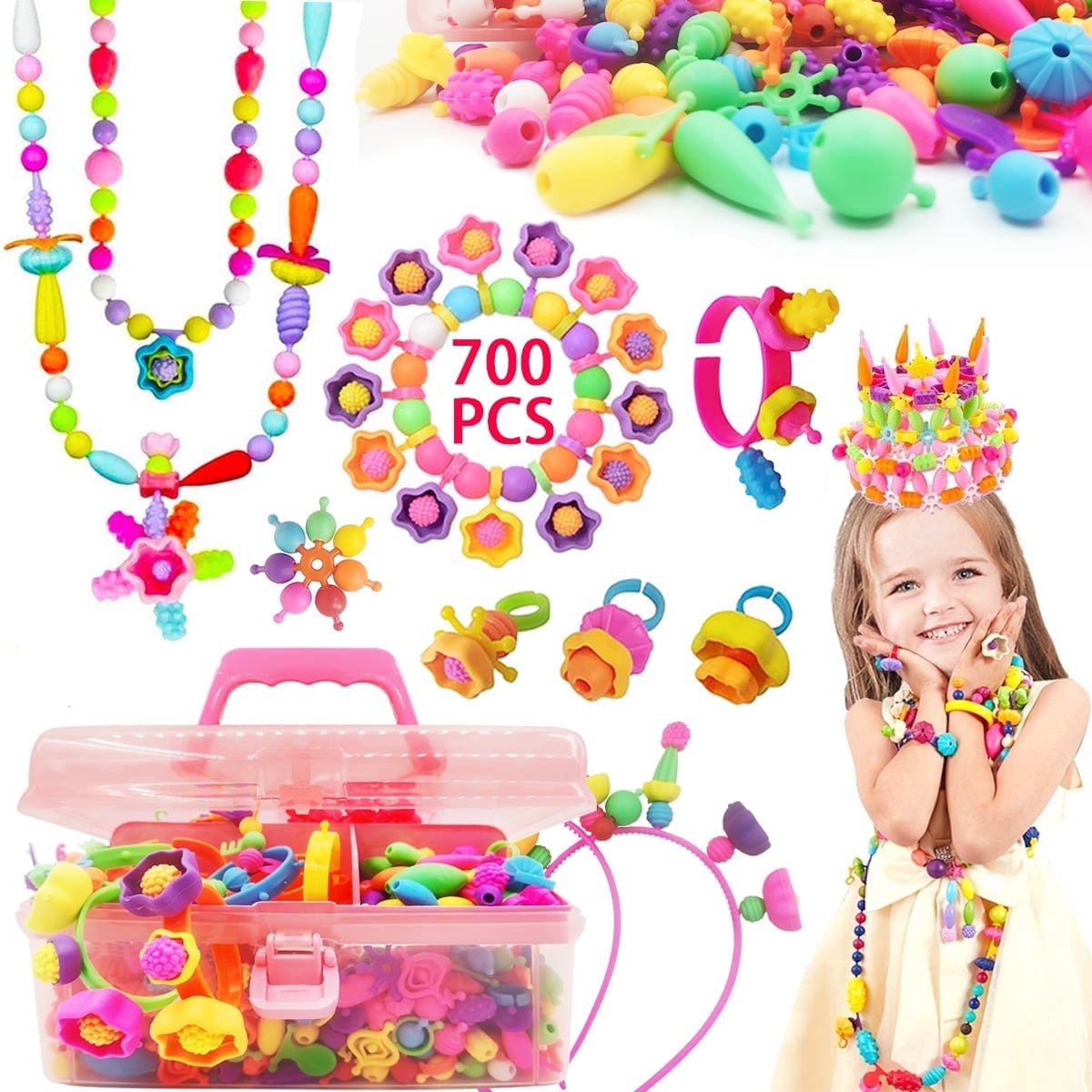 Somnr Pop Beads Jewelry Making Kit, DIY Arts and Crafts Set for Kids (Multicolor, 700+ Pieces) 1sgx0