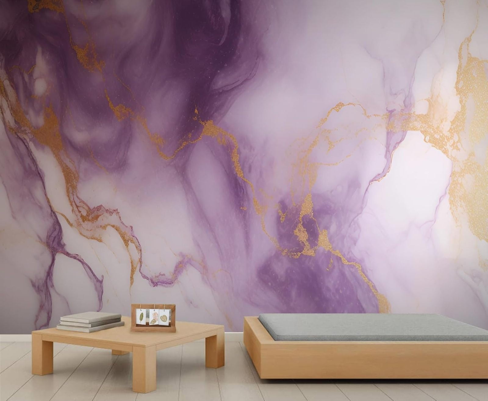 LIUYURO Modern Marble Wall Mural, Abstract Gold Foil Art Wallpaper for Bedroom and Living Room (Purple, 55 in x 28 in) usxey
