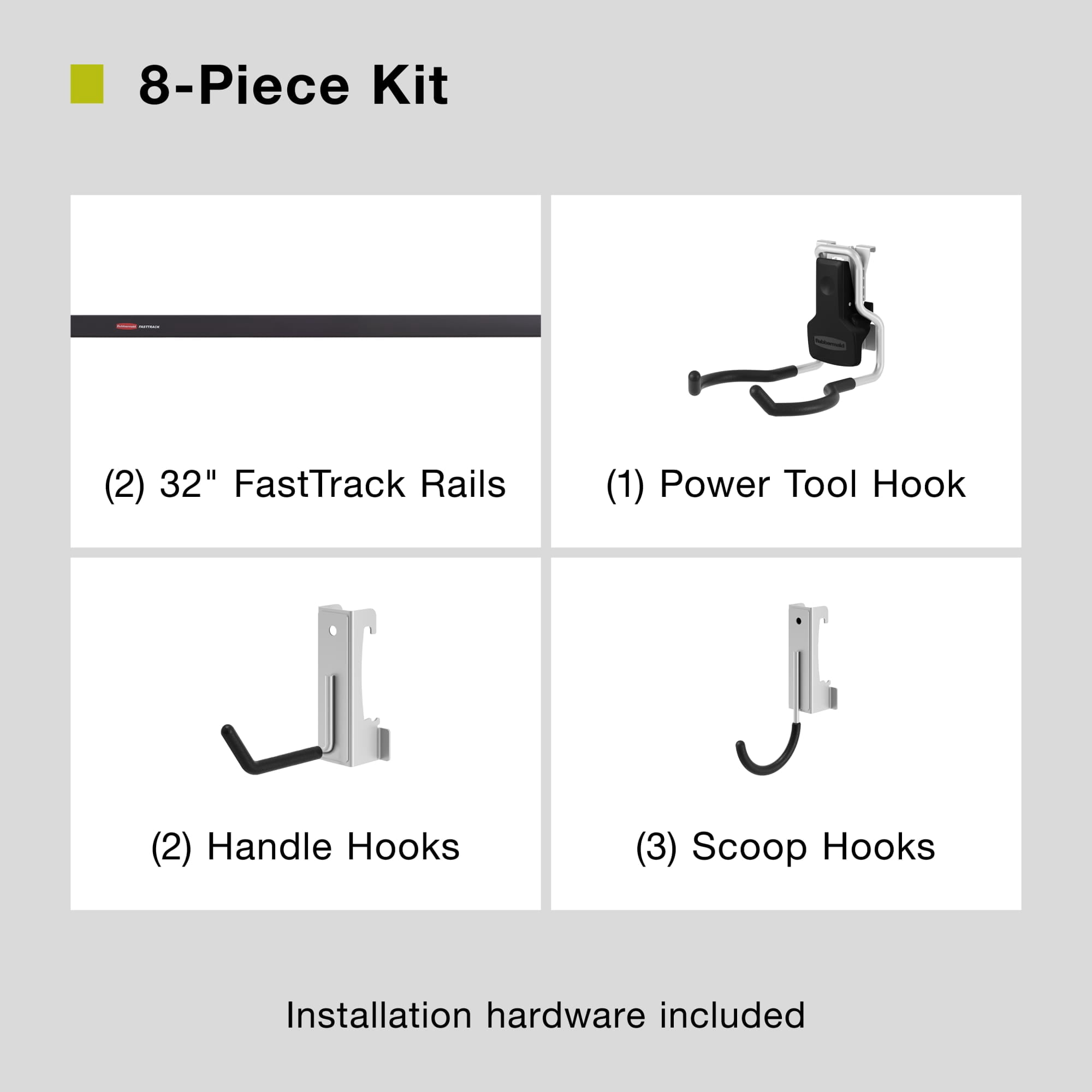 Rubbermaid FastTrack Garage Storage System Heavy-Duty Wall Organization Kit (Black, 8-Piece) sor9u