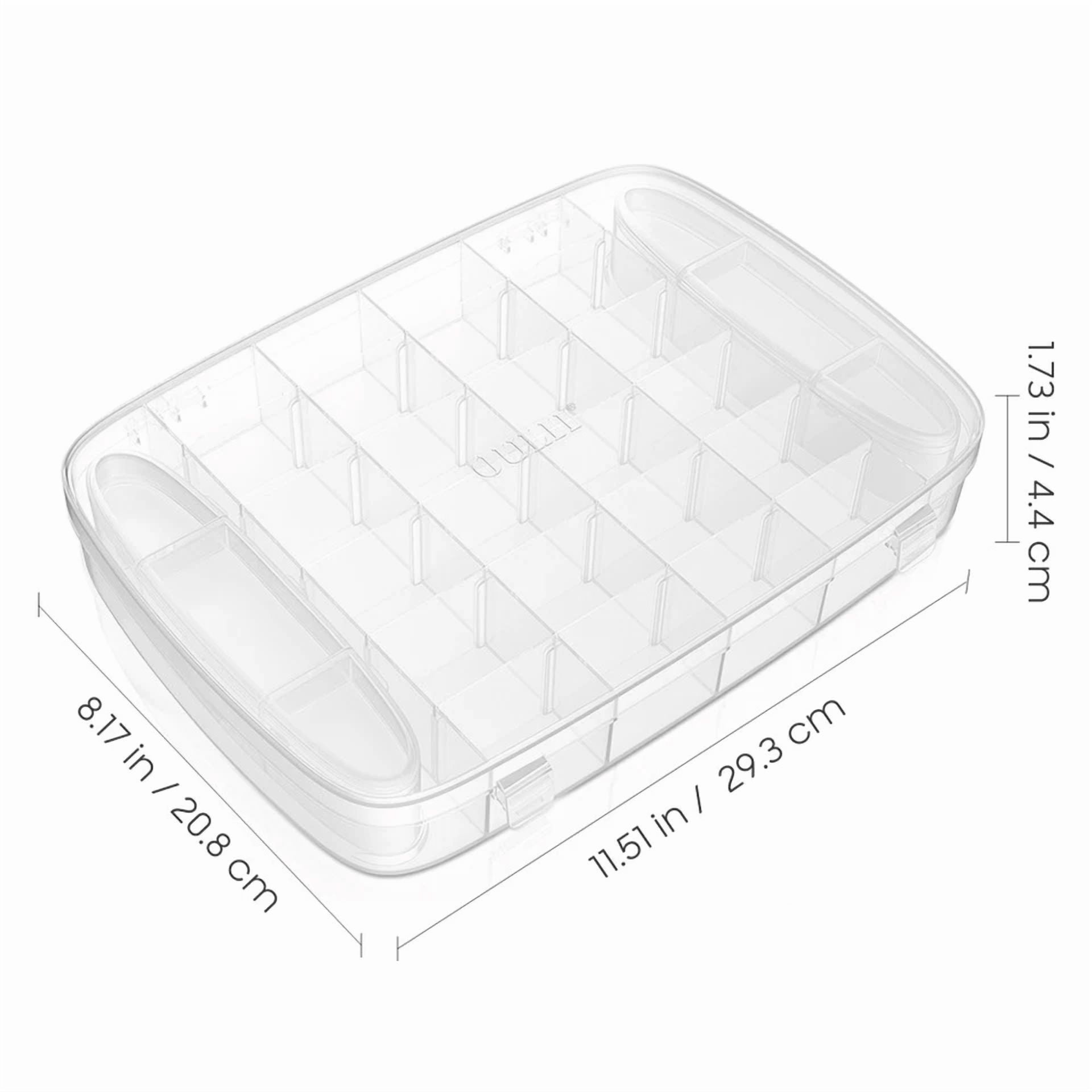 FLINT Transparent Storage Box with Dividers (Clear, 10 in x 7 in x 2 in) c4hf9