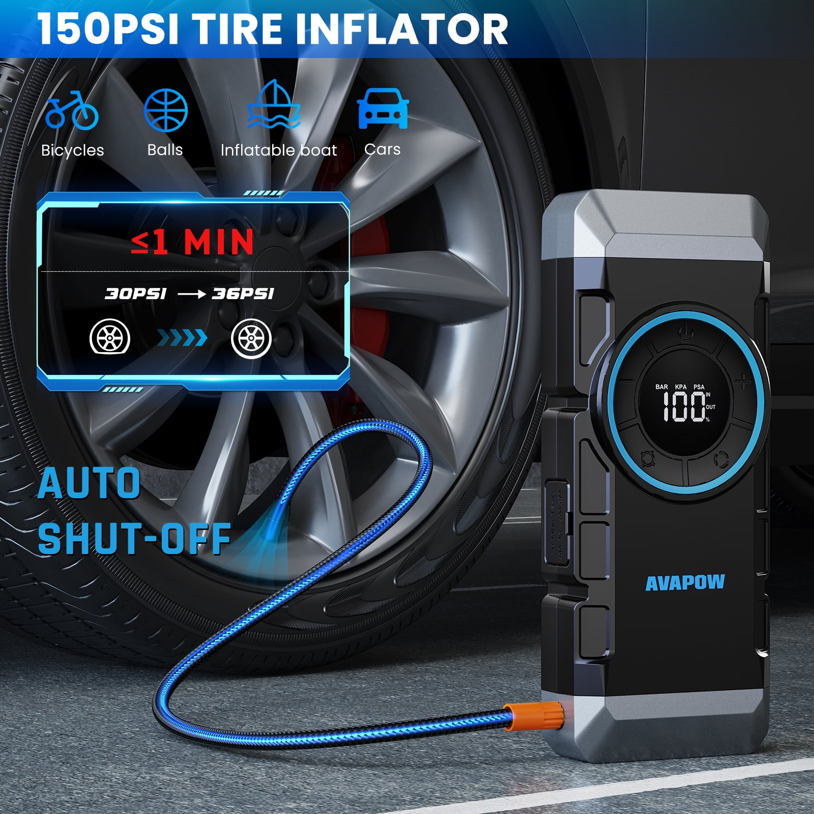 AVAPOW 4000A Jump Starter with Air Compressor (150 PSI, 12V Portable Emergency Power Bank) cktko