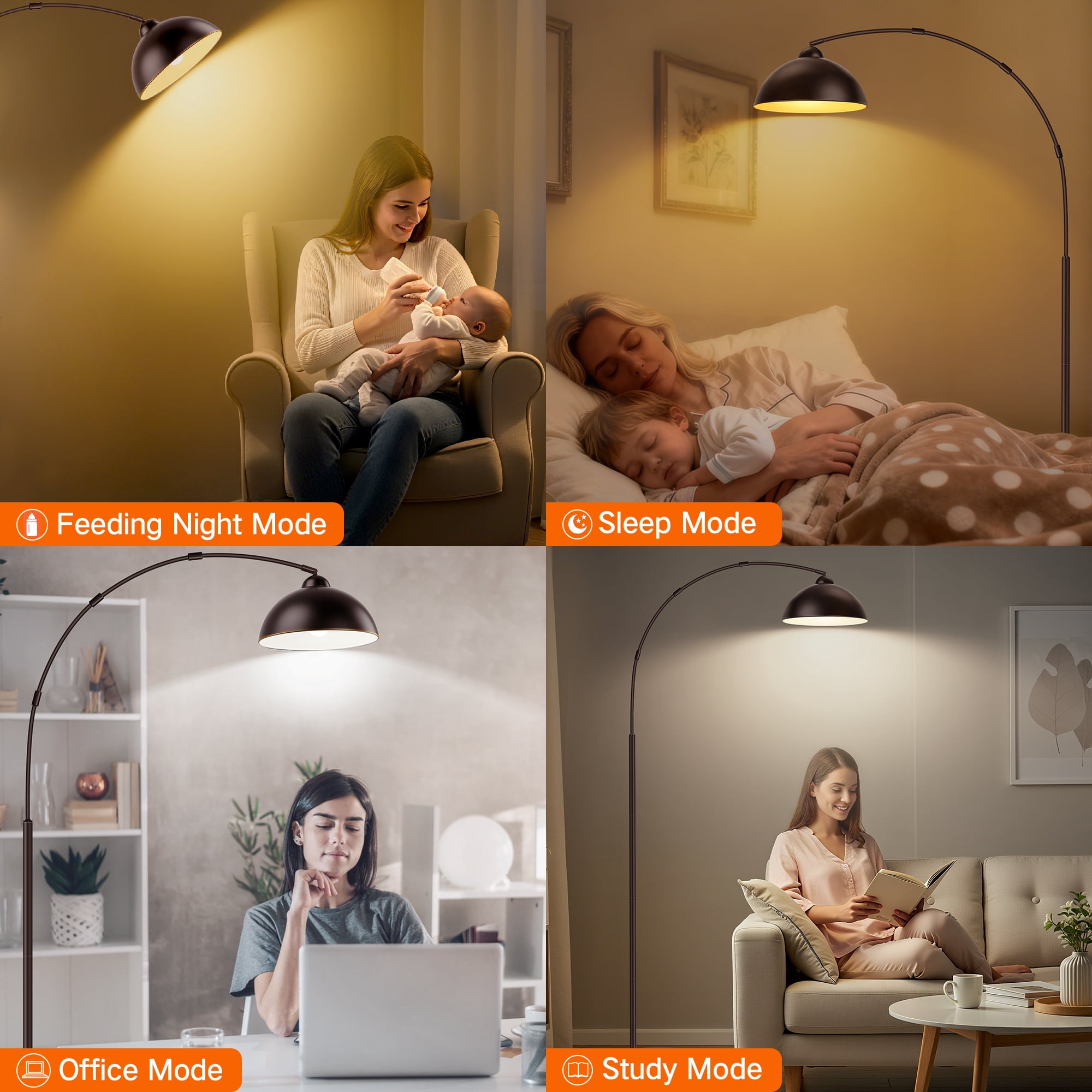 Outon Arc Floor Lamp with Remote, Dimmable LED Standing Lamp for Living Room and Bedroom (Brown, 80.3 in) qpt7m