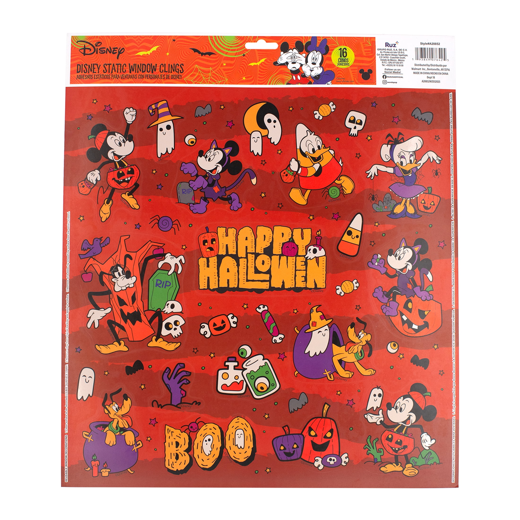 Ruz Disney Mickey Halloween Static Cling Wall and Window Decals (White, 16 Pieces) ell8d