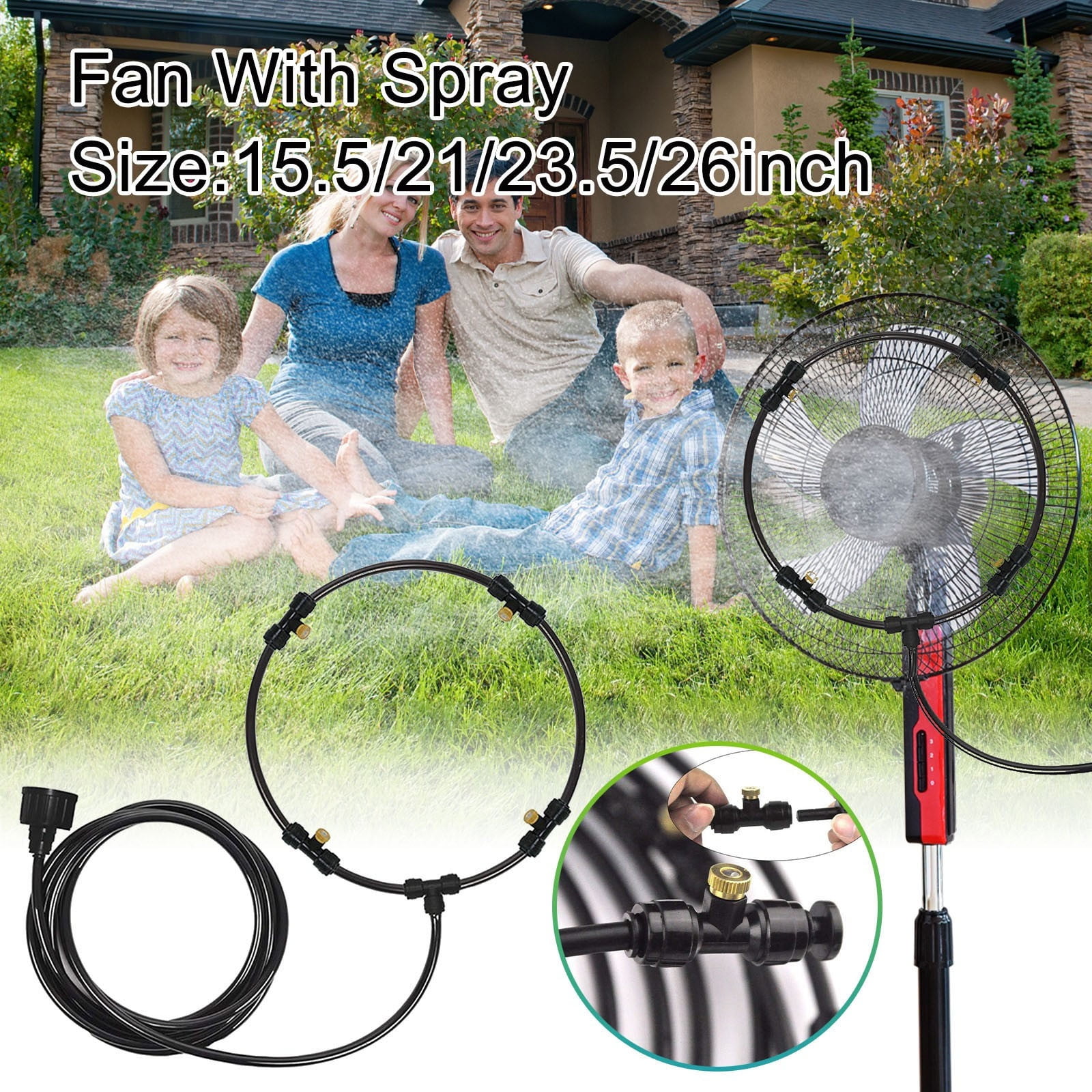 Wovilon Outdoor Misting Fan Cooling System Kit for Patio Garden (16 in Ring, 33 ft Hose) vwhvj