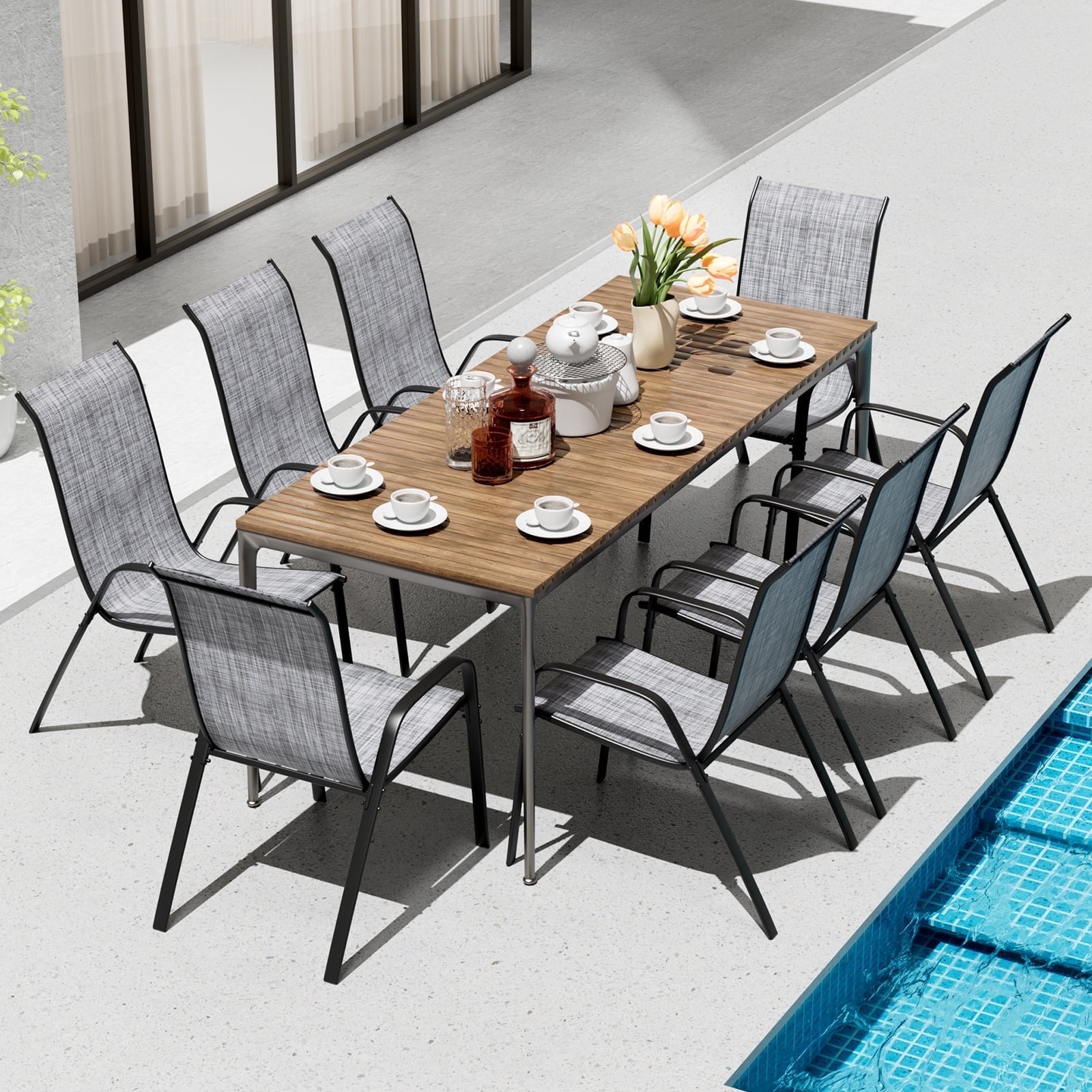 Pirecart Outdoor Patio Dining Chairs Set of 8 (Grey, 330 lb Capacity) lu0bc