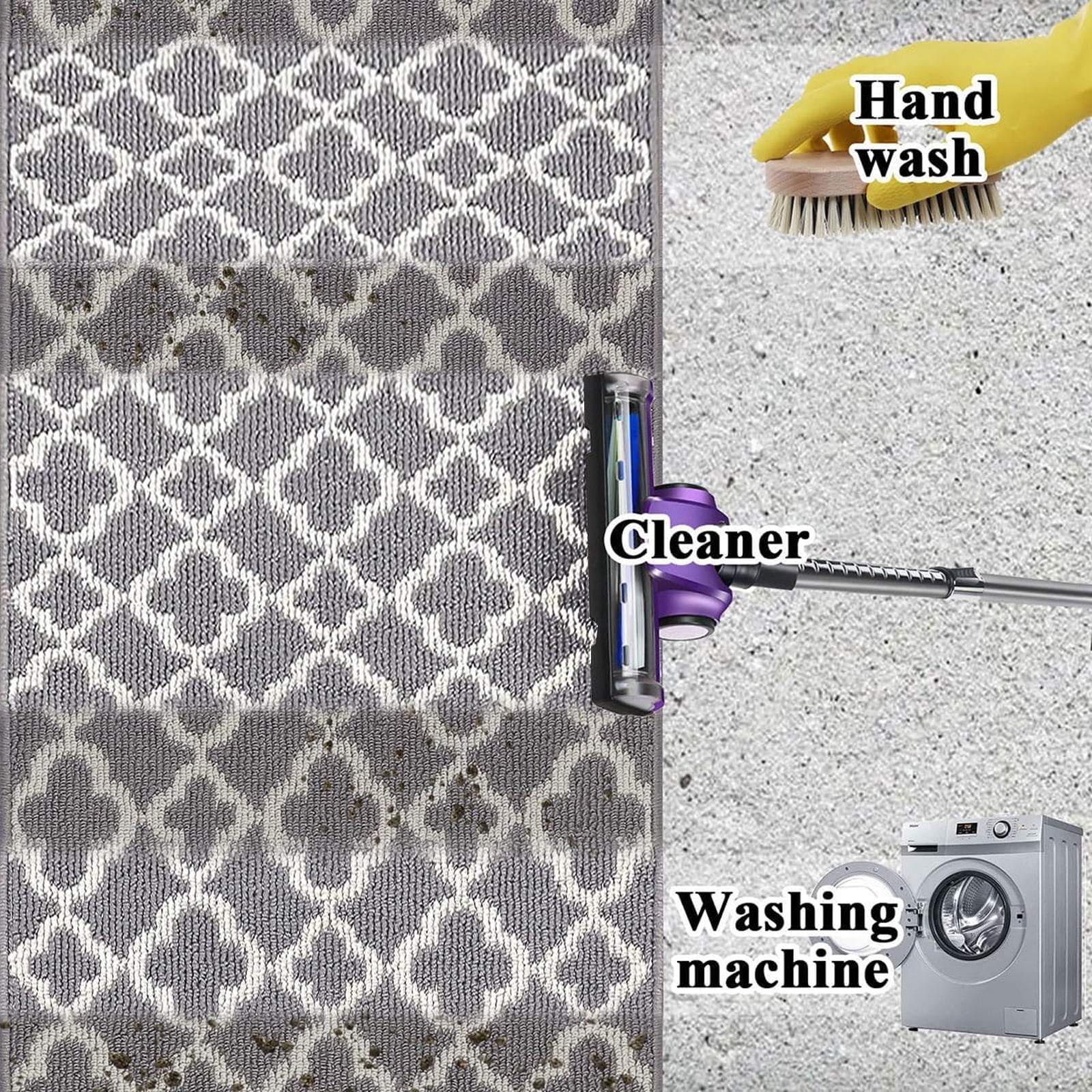 Yamaziot Non-Slip Hallway Runner Rug, Washable Heavy-Duty Kitchen Floor Mat, Moroccan Tile Pattern (Gray, 20 in x 59 in) ql8fq