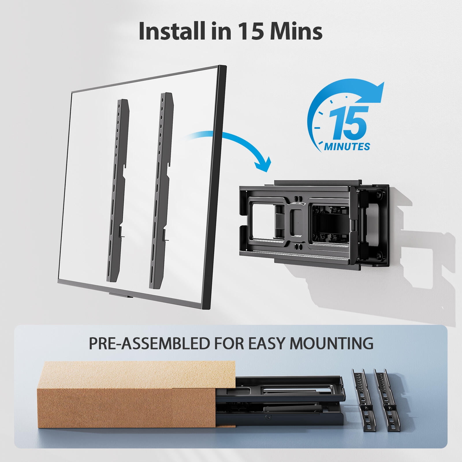 MountFTV Full Motion TV Wall Mount for 26-65 inch Screens (Heavy-Duty, 110 lb Capacity) dnqch