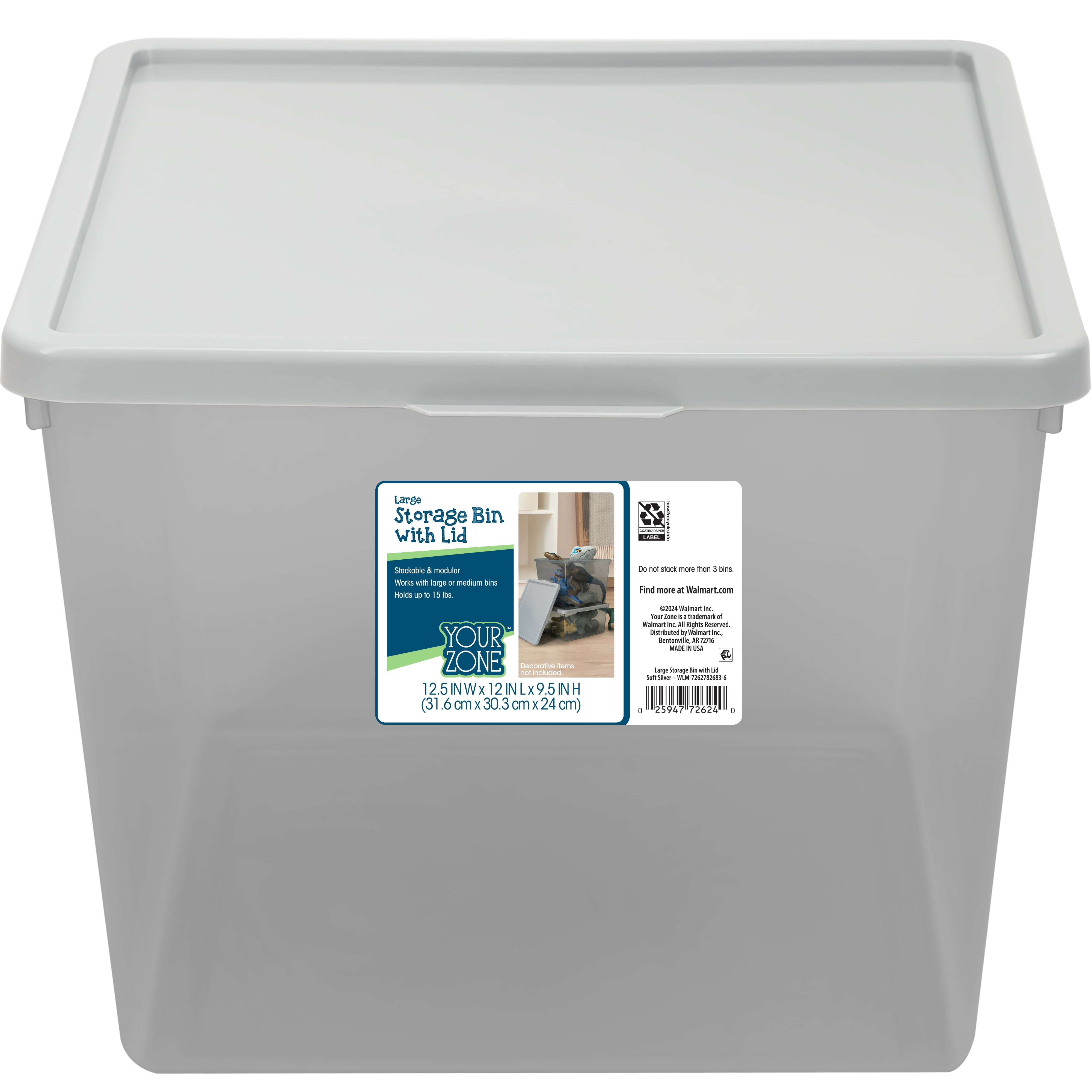 Your Zone Kids Large Stacking Storage Bin with Lid (Clear, 12 in x 12.4 in x 9.4 in) c4z2l