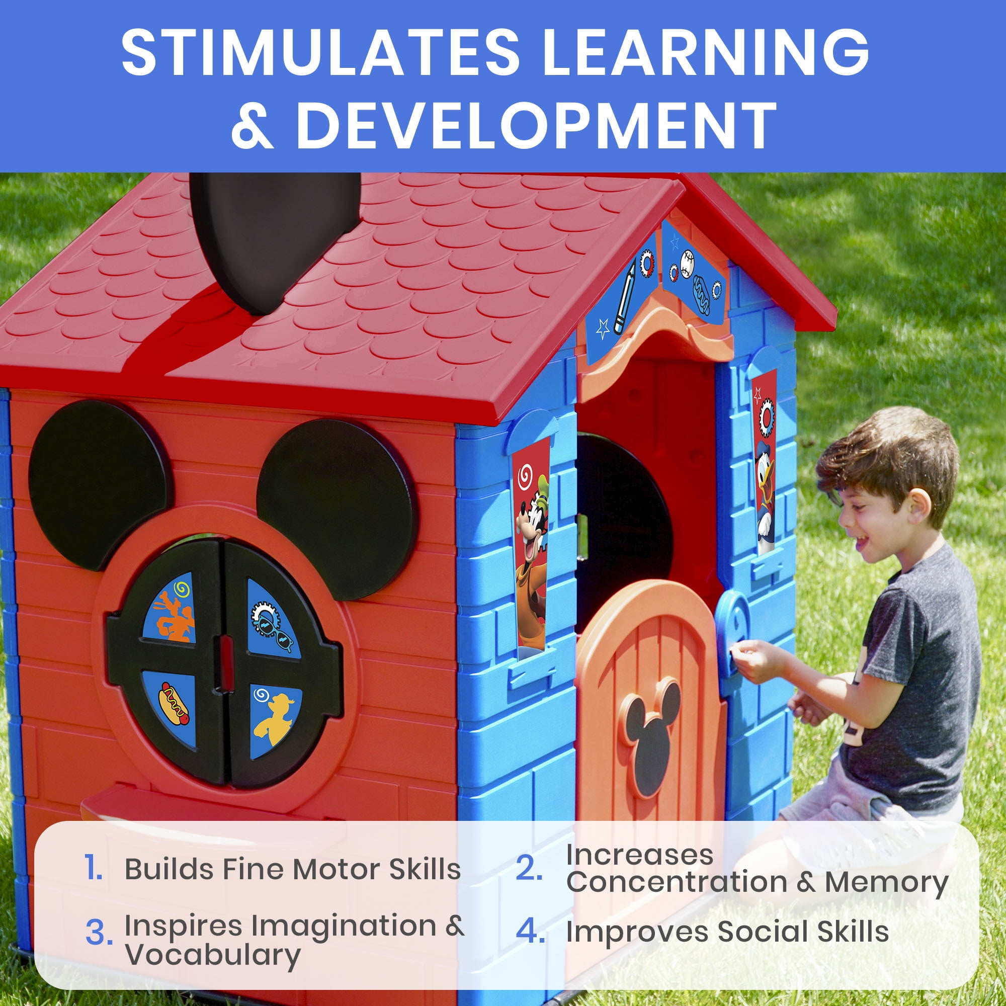 Delta Children Disney Mickey Mouse Plastic Playhouse for Indoor and Outdoor Play (52.9 in x 35 in x 54 in) dif7d