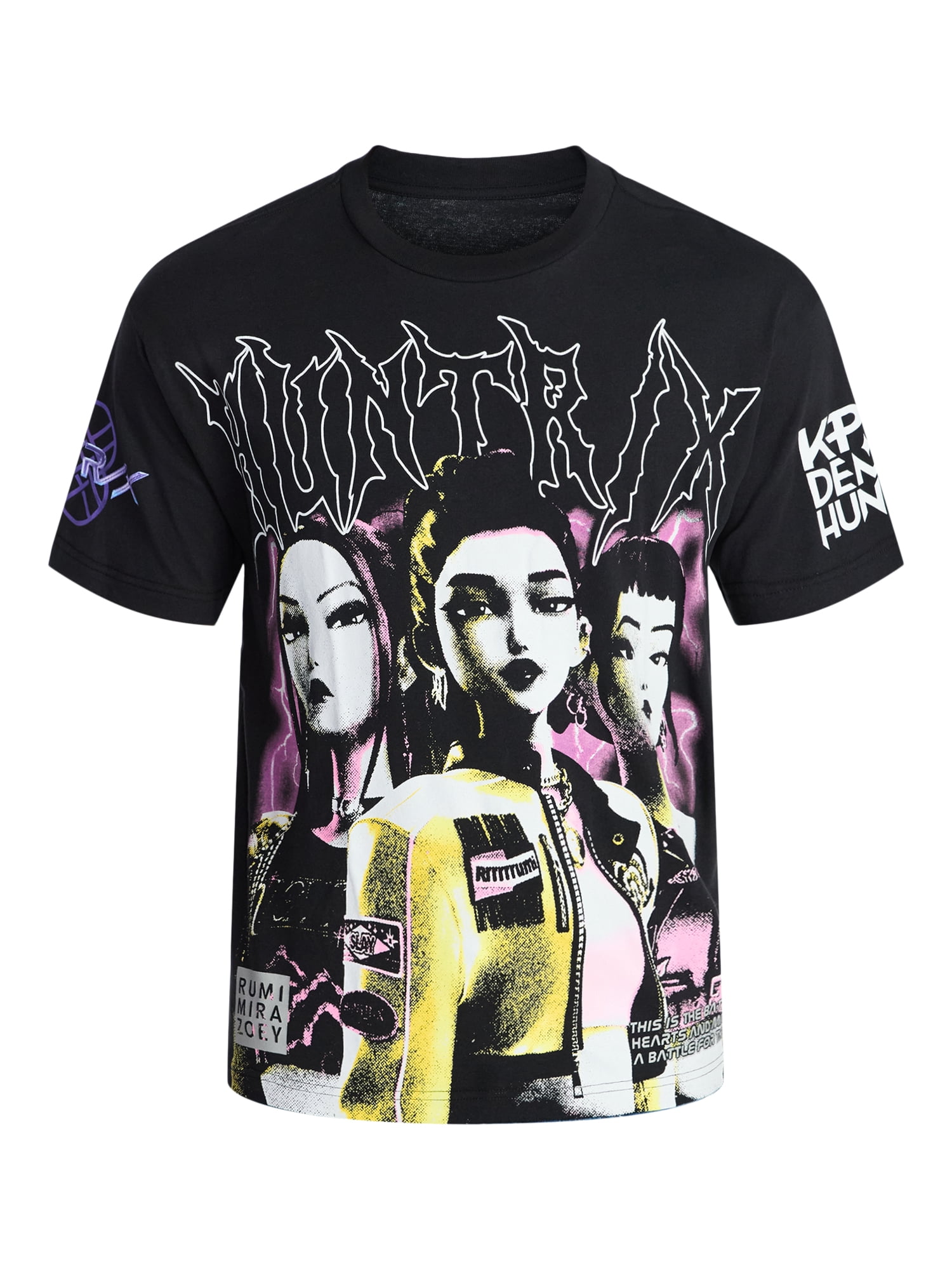 KPop Demon Hunters Men's Huntrix Poster Oversized Graphic Tee (Black, XS) er0dm