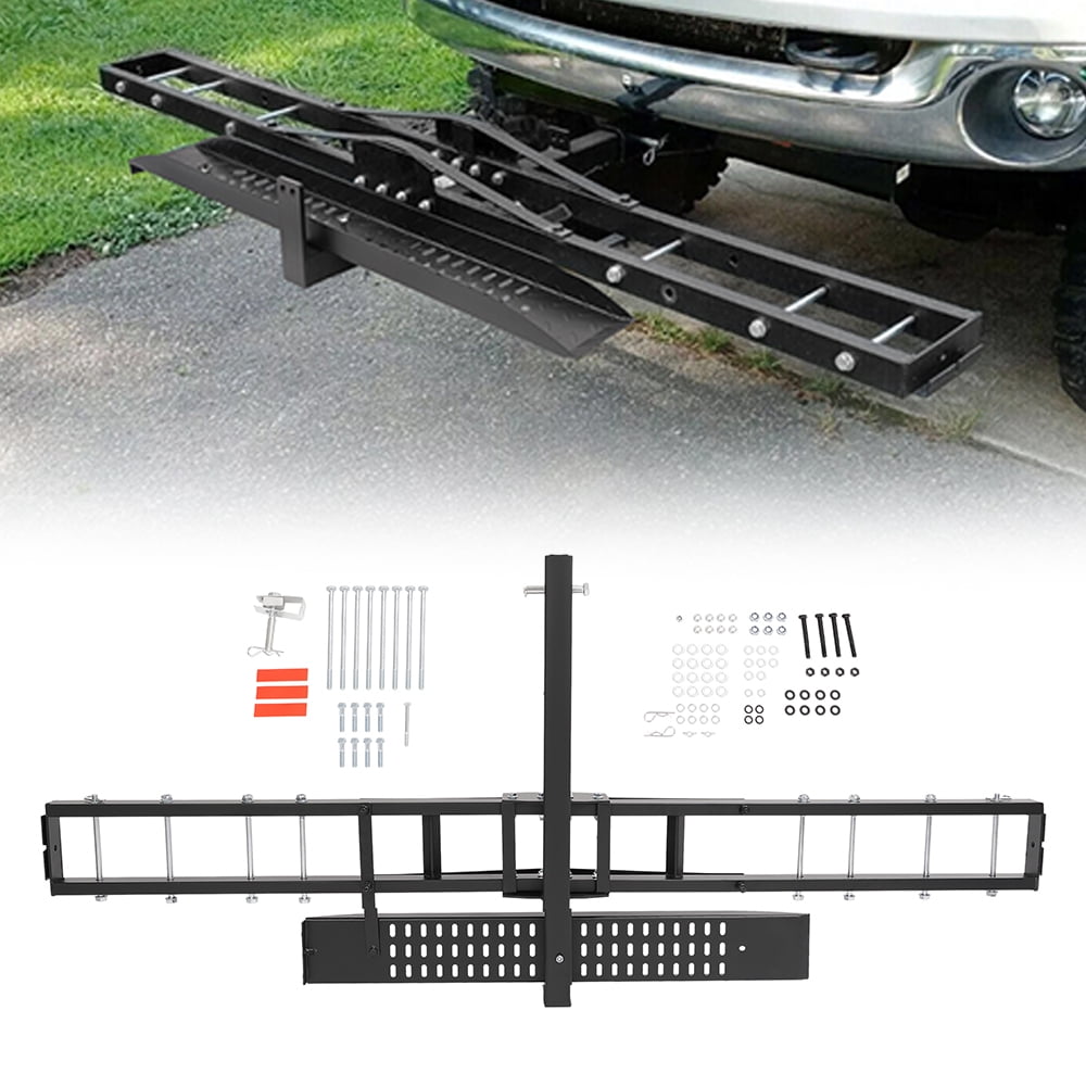 Kojem Motorcycle Dirt Bike Hitch Carrier Rack with Loading Ramp (Black, 500 lb Capacity) zb8pp