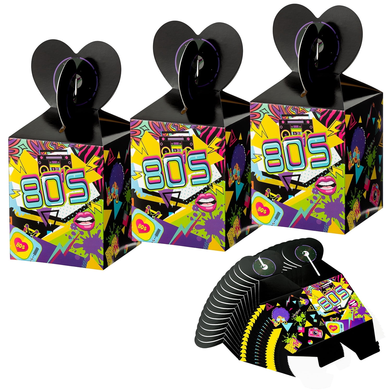 Haooryx 80s Retro Candy Gift Box Party Favor Containers (18 Pack, 3.2x3.2x3.9 in) tmzcr