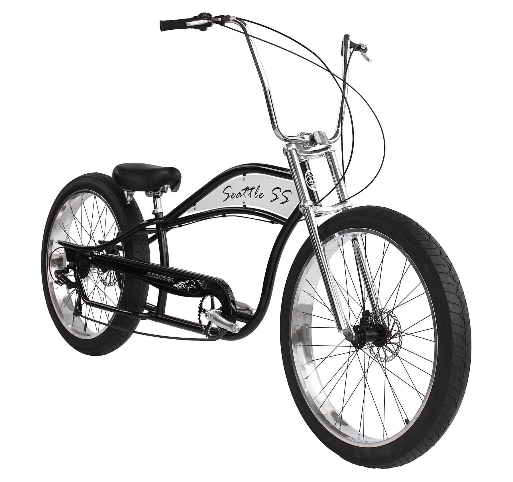 Micargi 26 in Cruiser Bike 7-Speed Retro Chopper Style (White, 26 in) 55kre