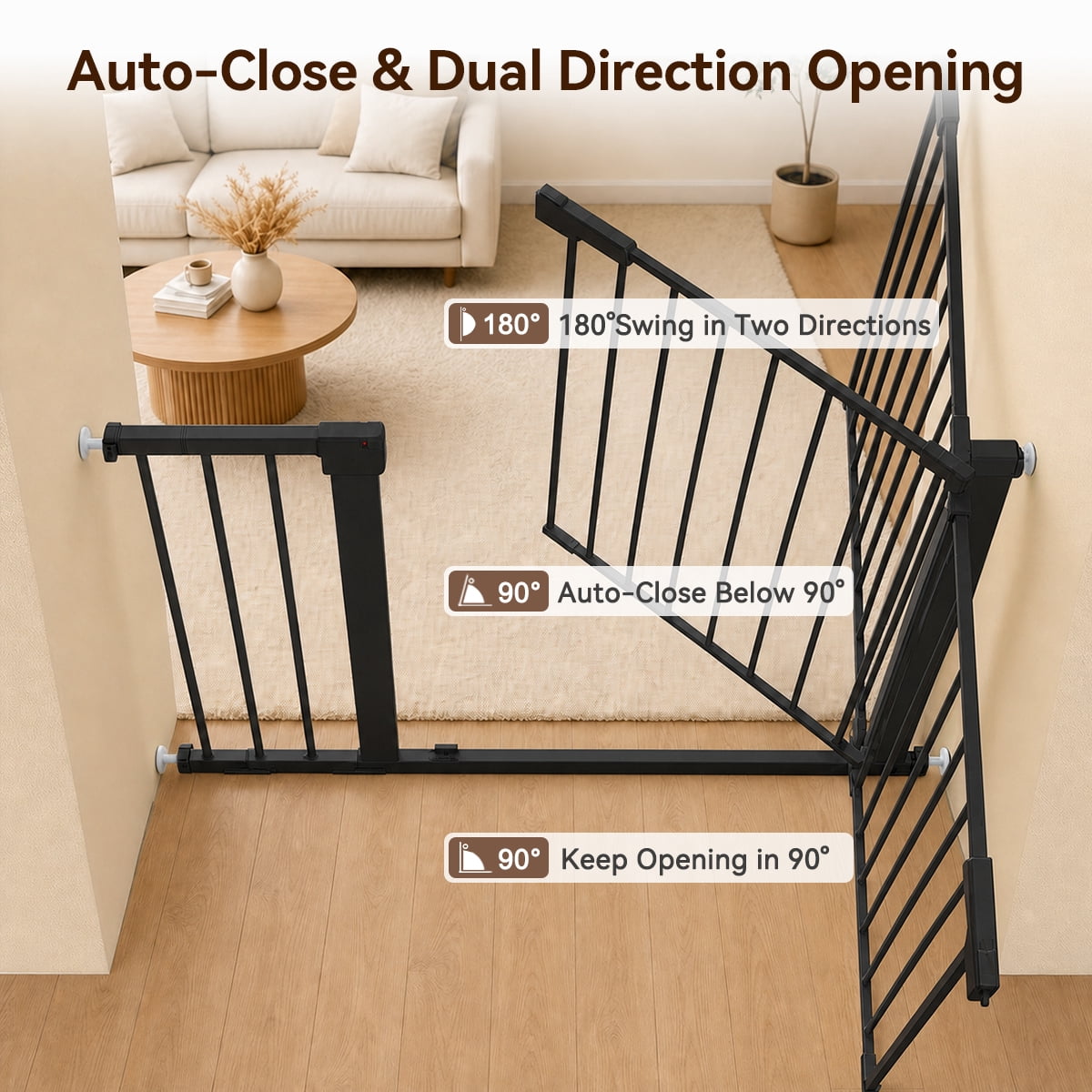 Caveen Baby Safety Gate for Stairs and Doorways, Extra Tall Pressure-Mounted Pet Barrier (Black, 36 in Tall, 29.5-43.3 in Wide) upmn5