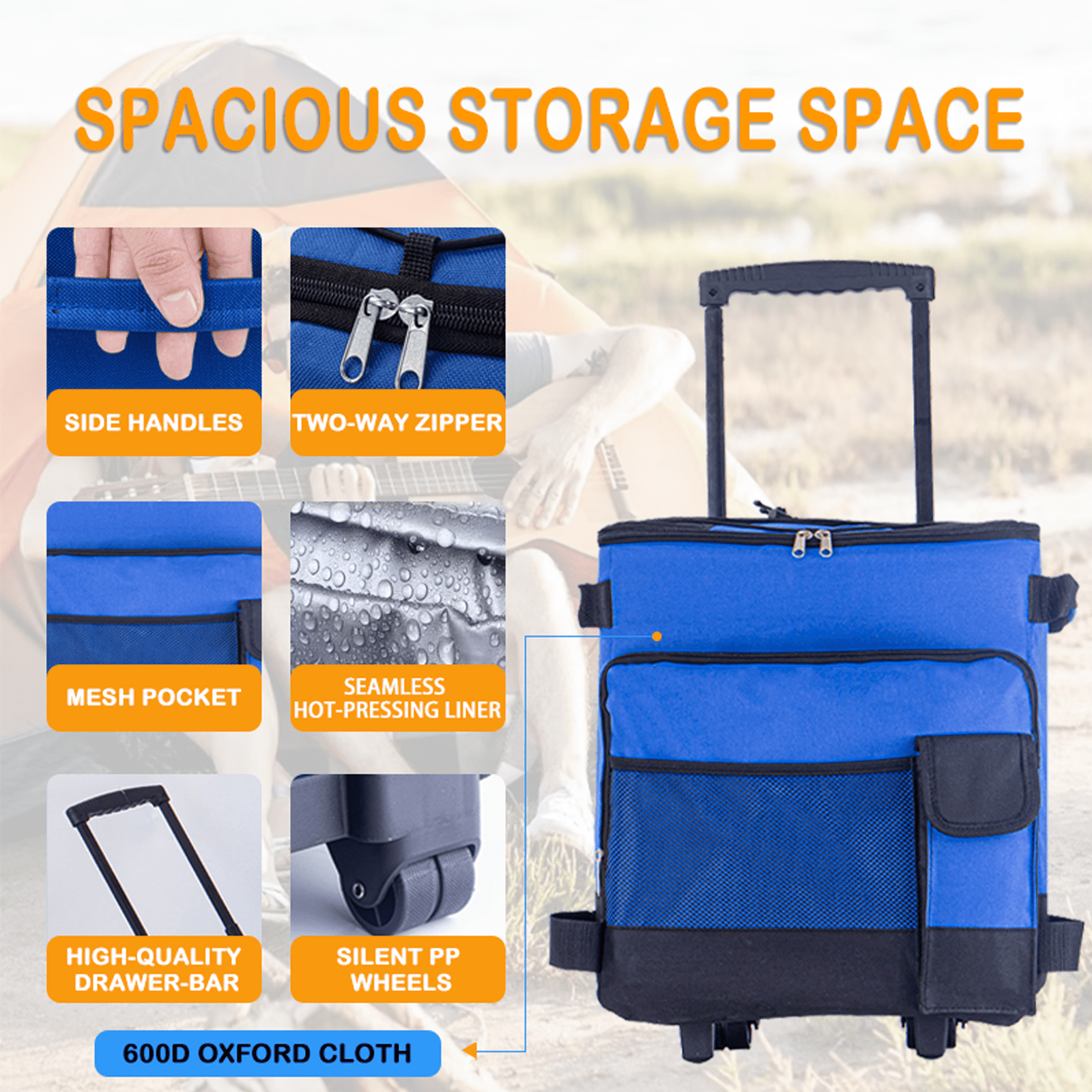 HDJ Rolling Cooler Bag with Wheels and Telescoping Handle, Insulated Leakproof Soft Cooler for Camping and Beach (Blue, 41 qt) pc7pi