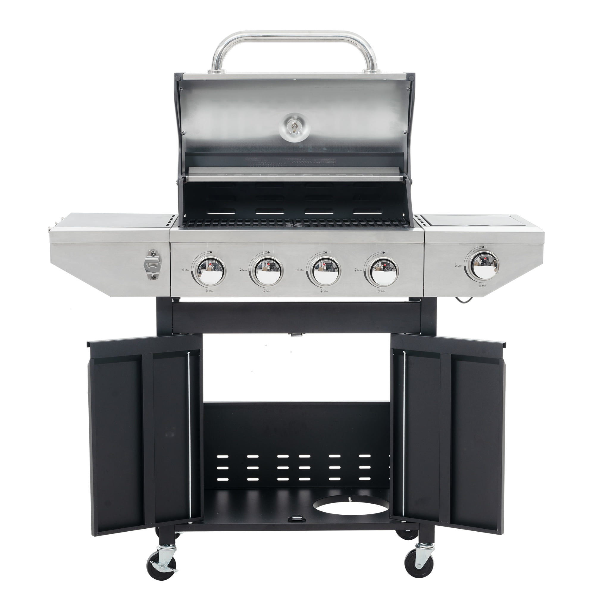 Yardmaster 4-Burner Propane Gas Grill with Side Burner, Stainless Steel Outdoor Barbecue Grill (Black and Silver, 47.2 in x 17.9 in x 45.2 in) 8kwzr