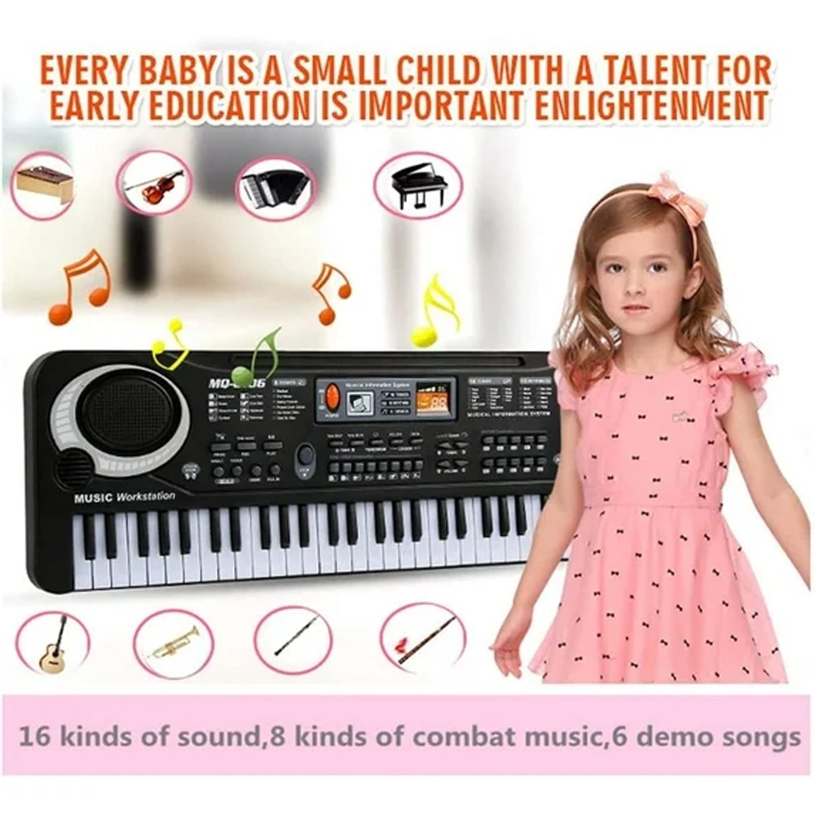 Haokaini 61-Key Electronic Piano Keyboard for Kids with Microphone (Black, 21.3x6.7x2.1 in) jwyct