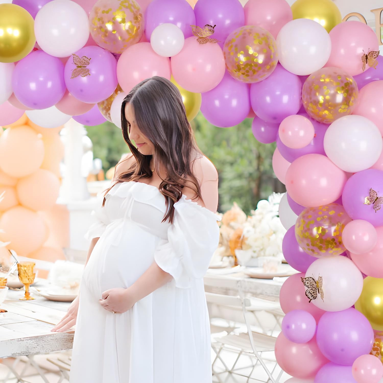 Sursurprise Butterfly Baby Shower Decoration Set with Balloon Garland Arch and Backdrop (Purple and Gold, 1 Set) izlom